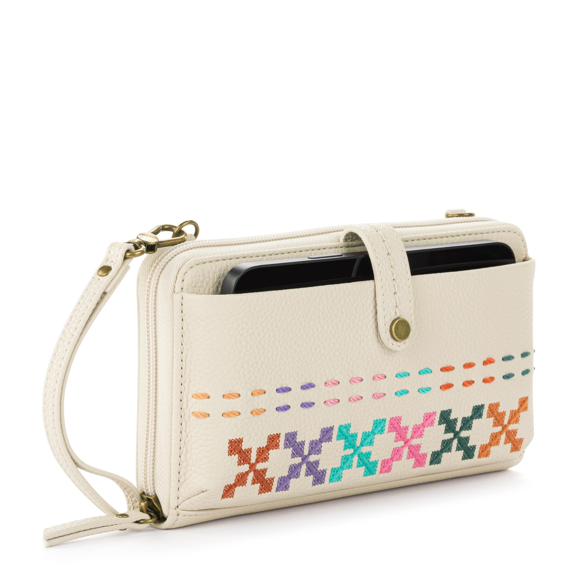 The Sak Iris Large Smartphone Crossbody Leather - |Stone Multi Needlepoint|