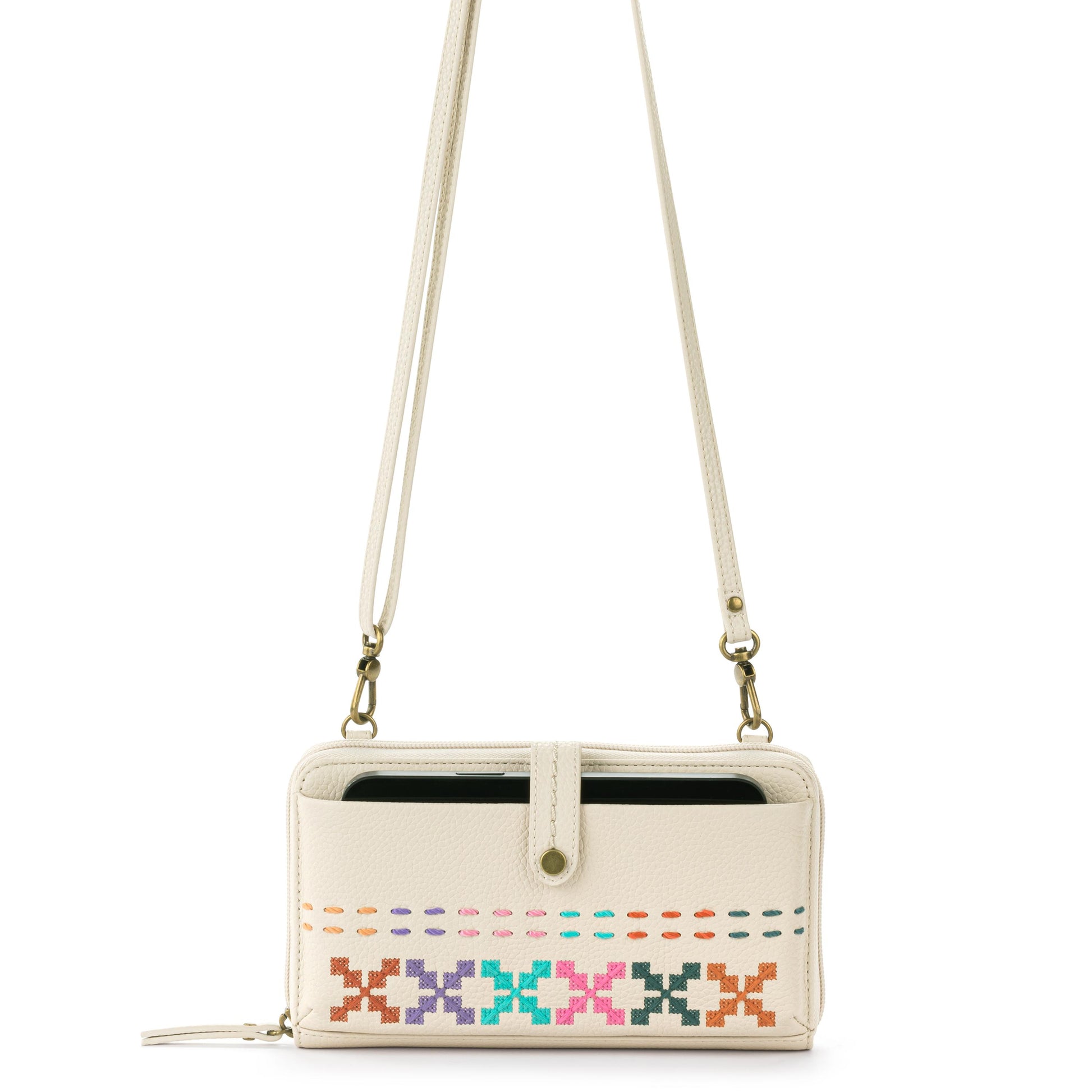 The Sak Iris Large Smartphone Crossbody Leather - |Stone Multi Needlepoint|