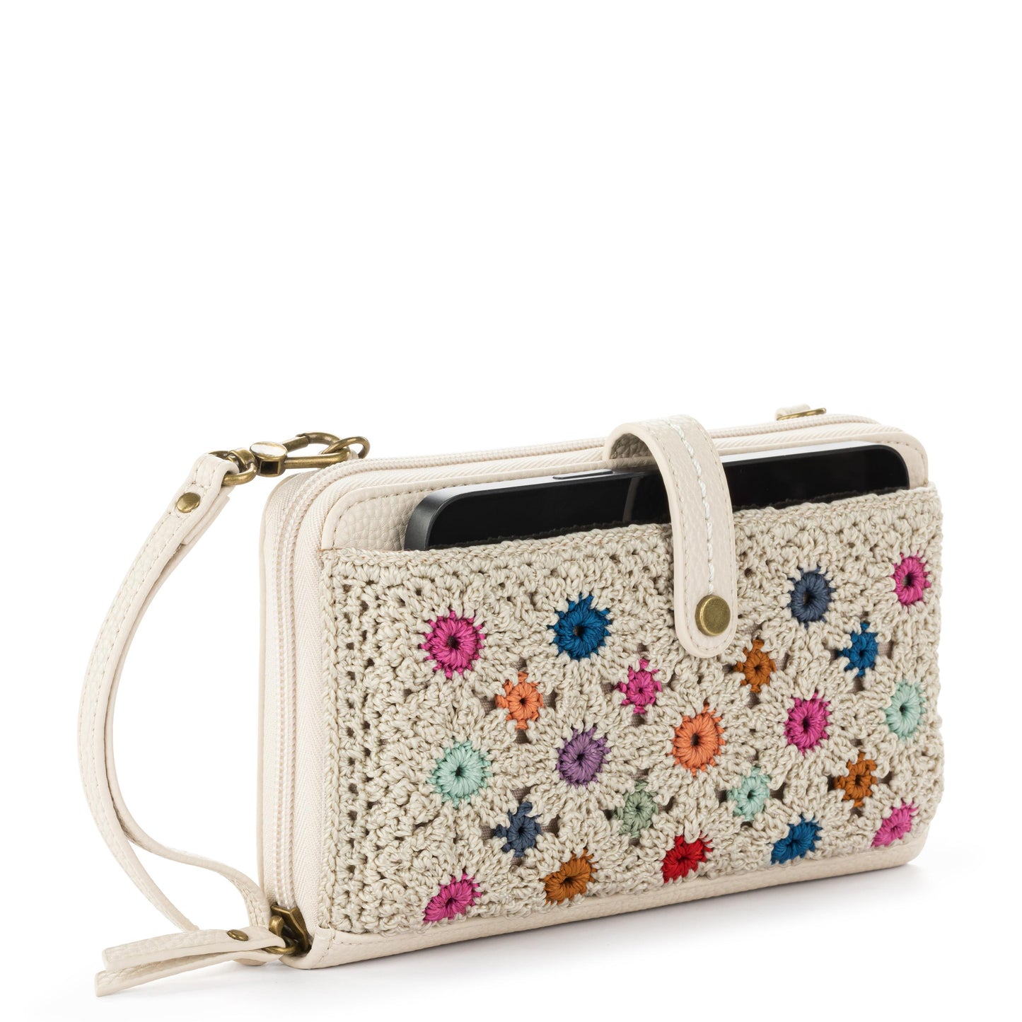 The Sak Iris Large Smartphone Crossbody Crochet - |Natural Multi Flower|