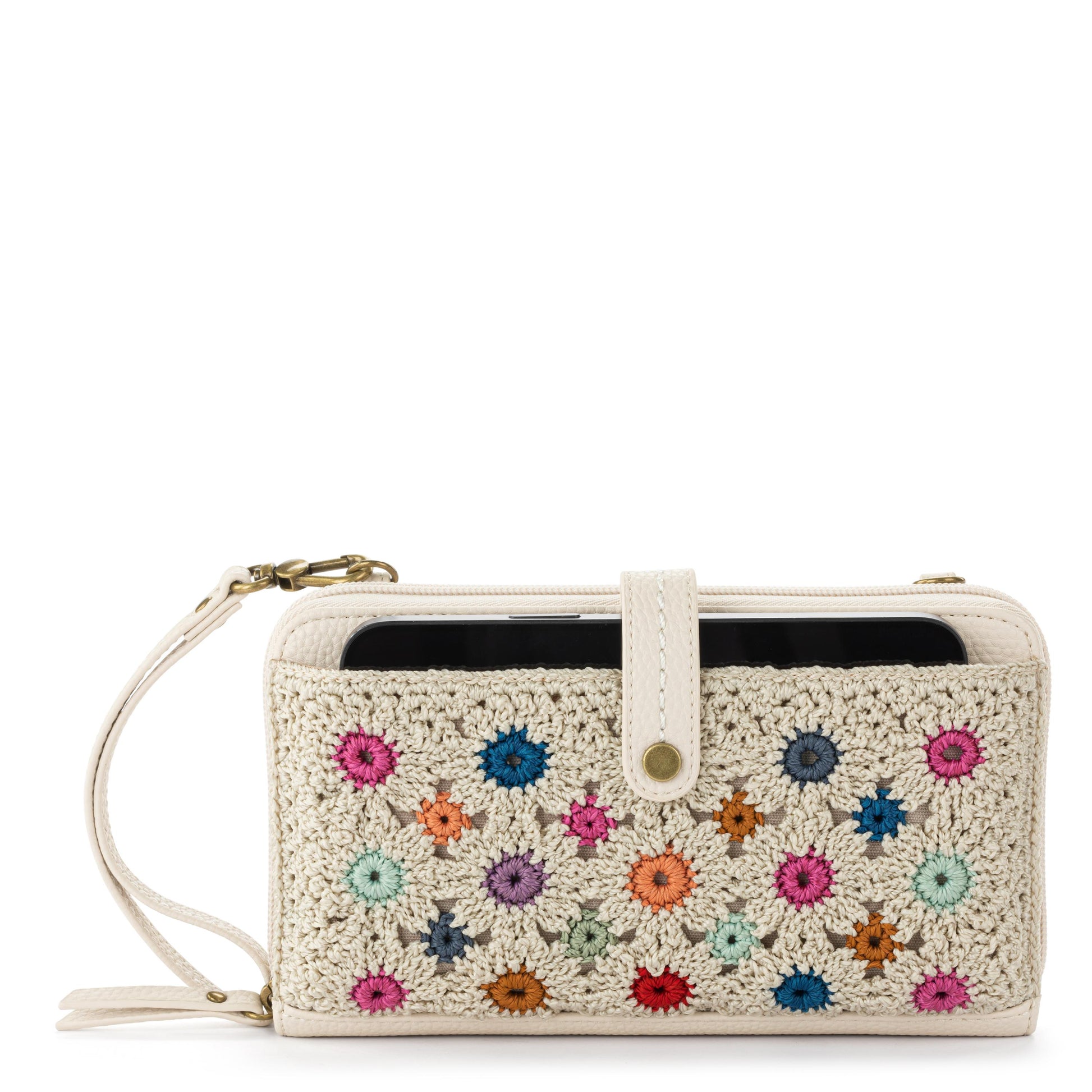 The Sak Iris Large Smartphone Crossbody Crochet - |Natural Multi Flower|