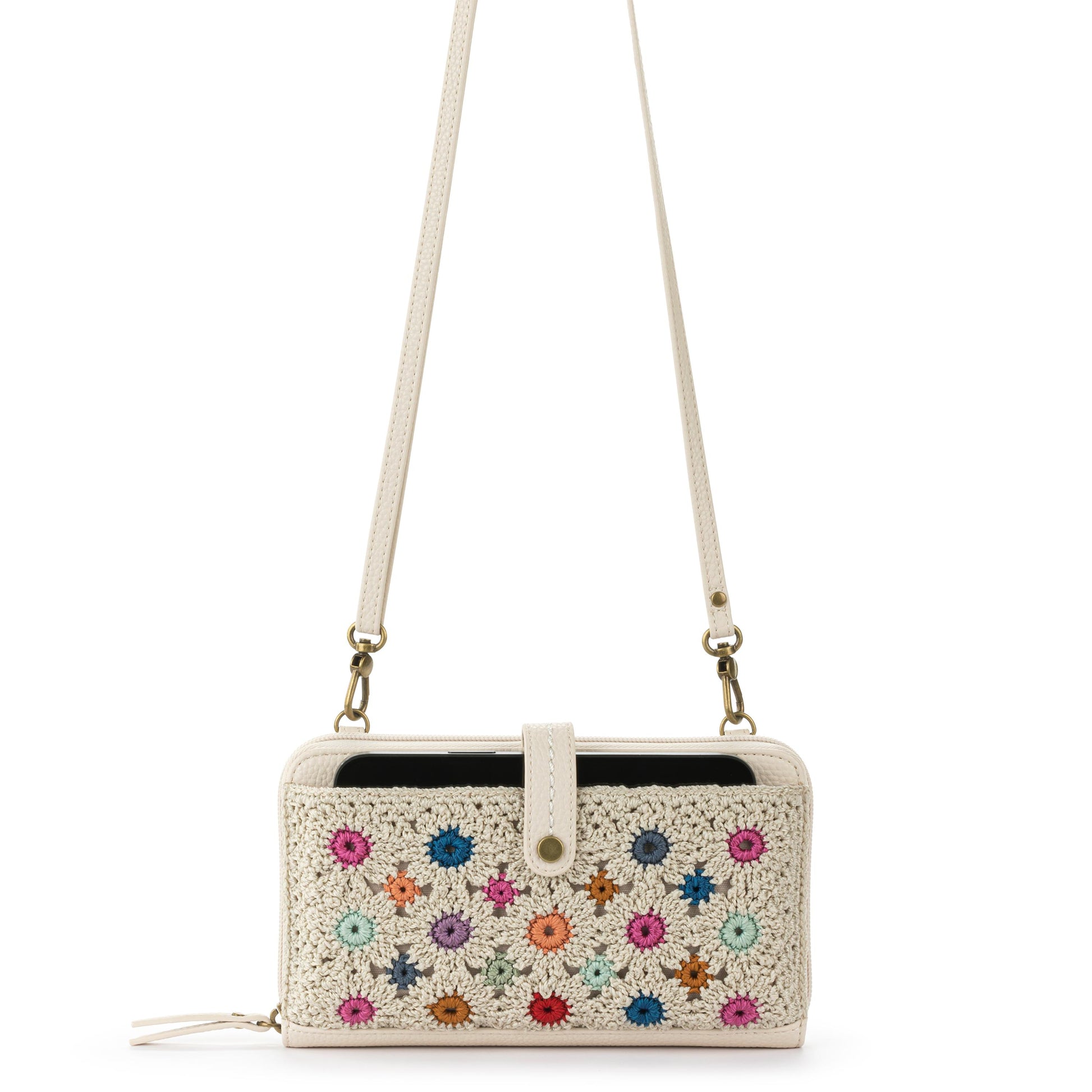 The Sak Iris Large Smartphone Crossbody Crochet - |Natural Multi Flower|