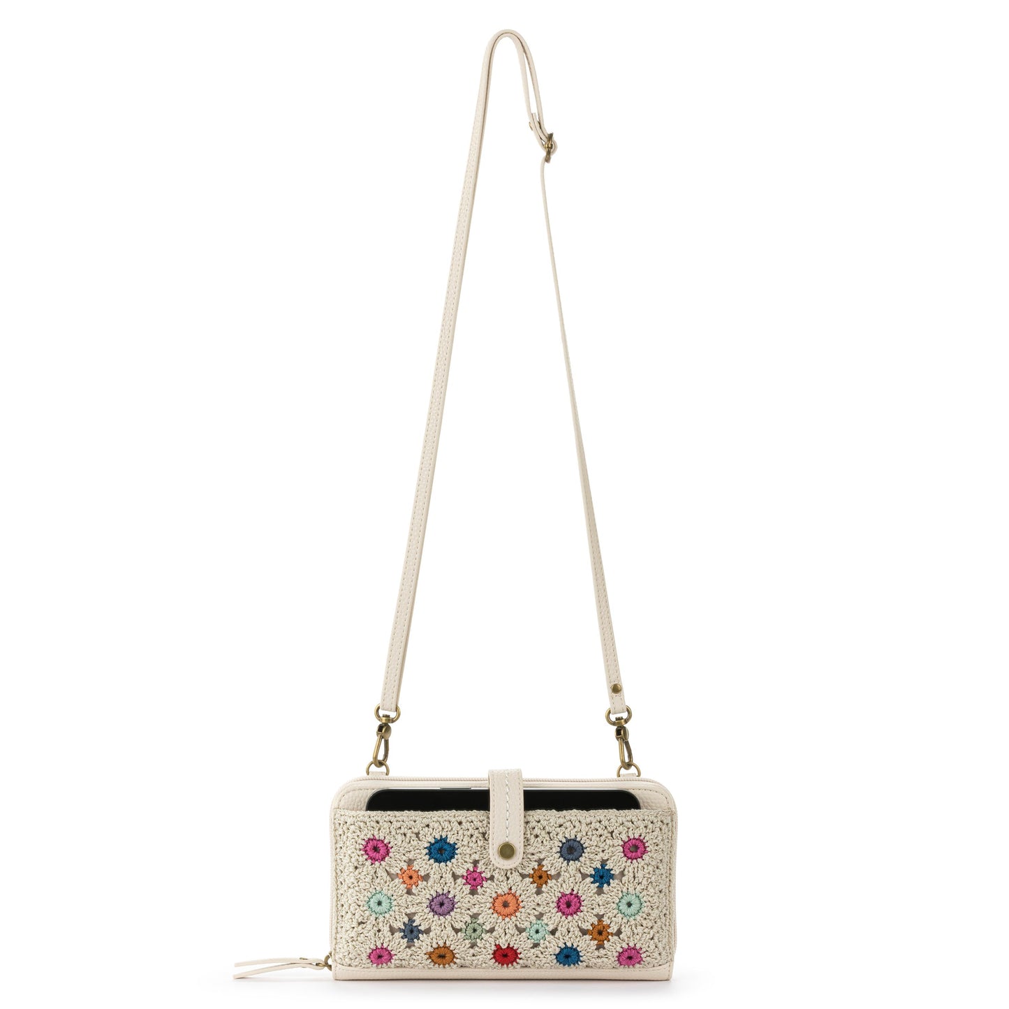 The Sak Iris Large Smartphone Crossbody Crochet - |Natural Multi Flower|