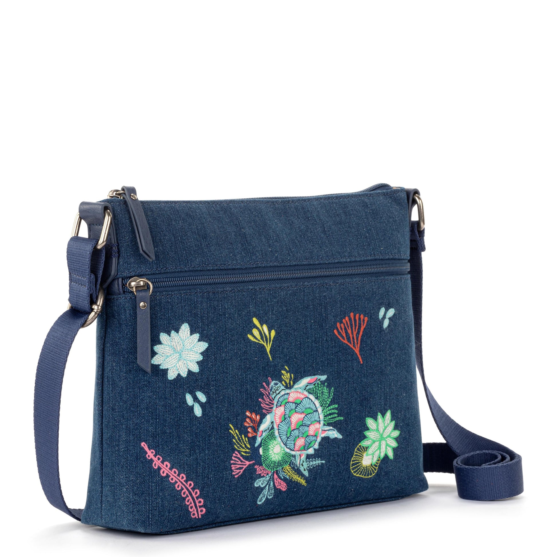 Sakroots Basic Crossbody Denim - |Reef Seascape Embroidery|