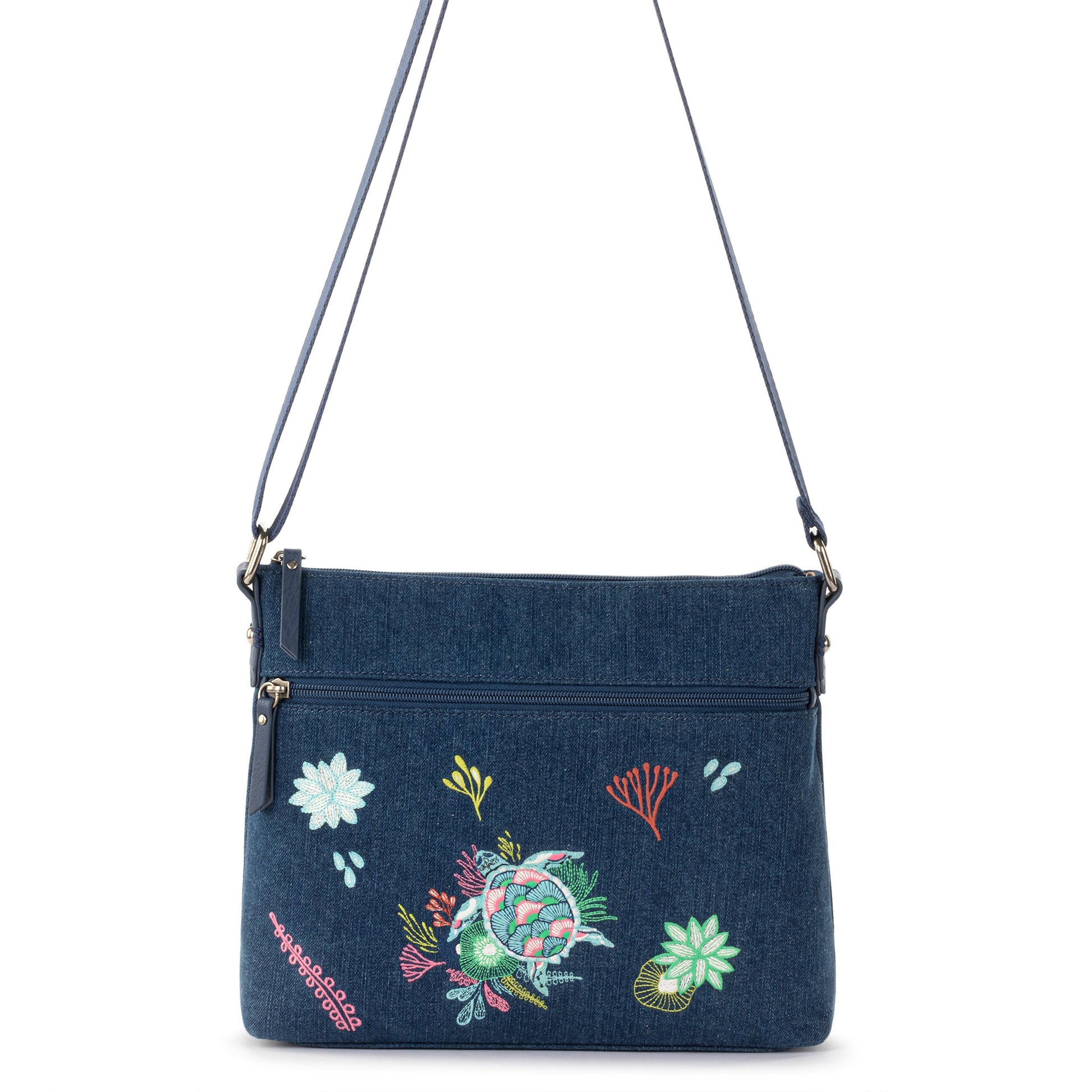 Sakroots Basic Crossbody Denim - |Reef Seascape Embroidery|