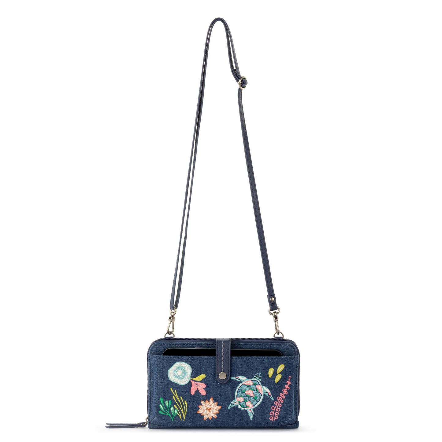The Sak Iris Large Smartphone Crossbody Denim - |Reef Seascape Embroidery|