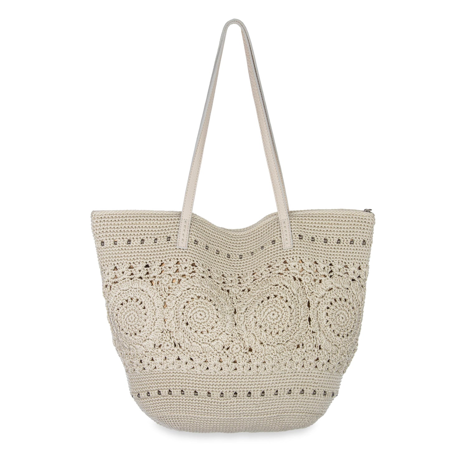 The Sak Faye Large Tote Crochet - Natural Medallion