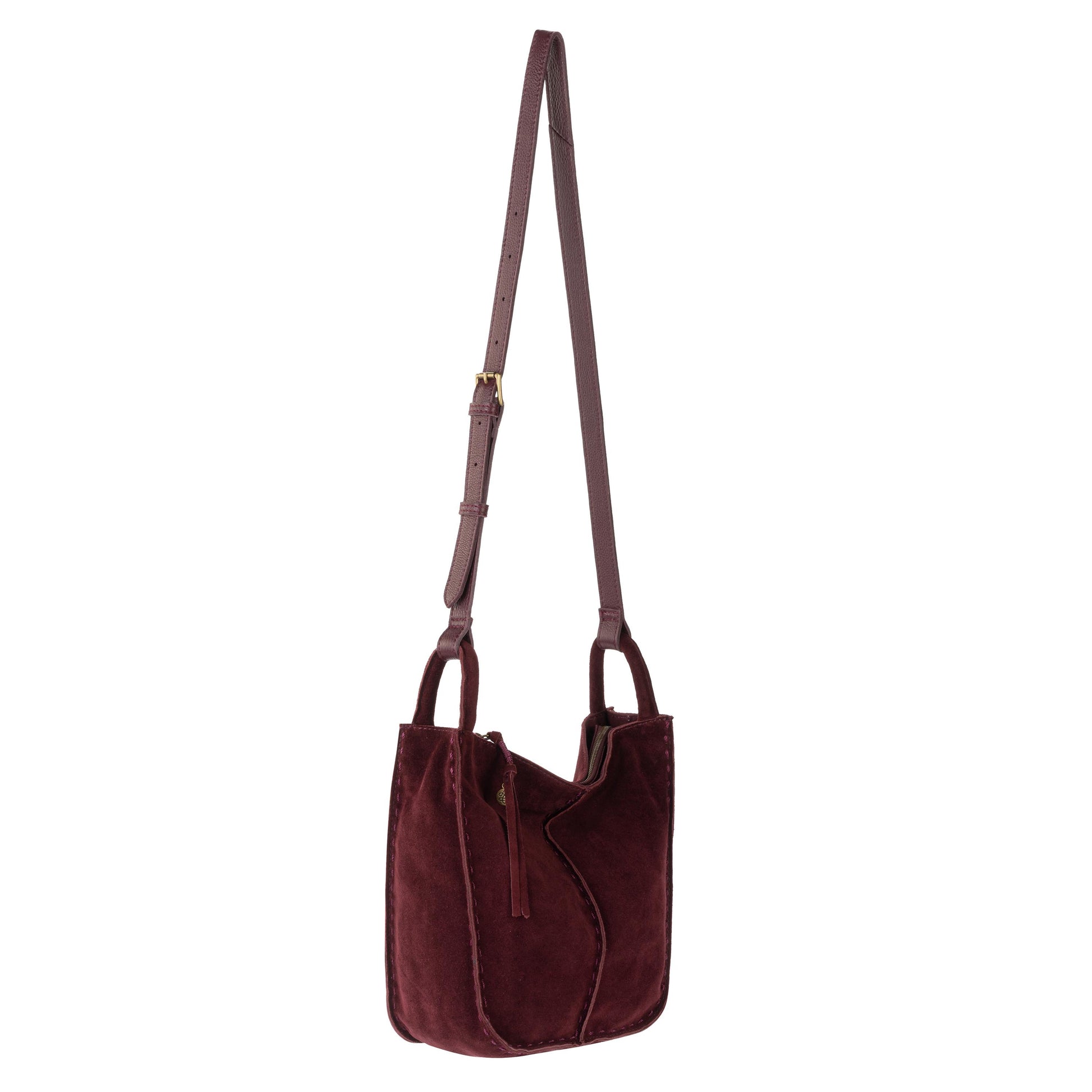 The Sak Los Feliz Slouchy Crossbody Leather - Black Cherry Suede