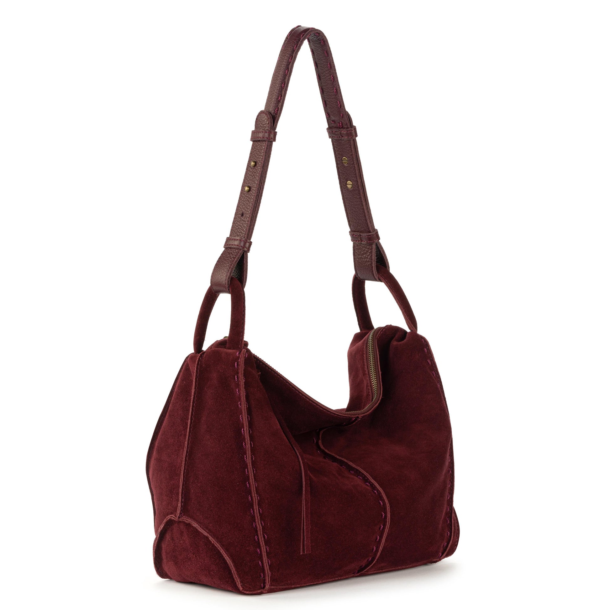 The Sak Los Feliz Slouchy Hobo Leather - Black Cherry Suede