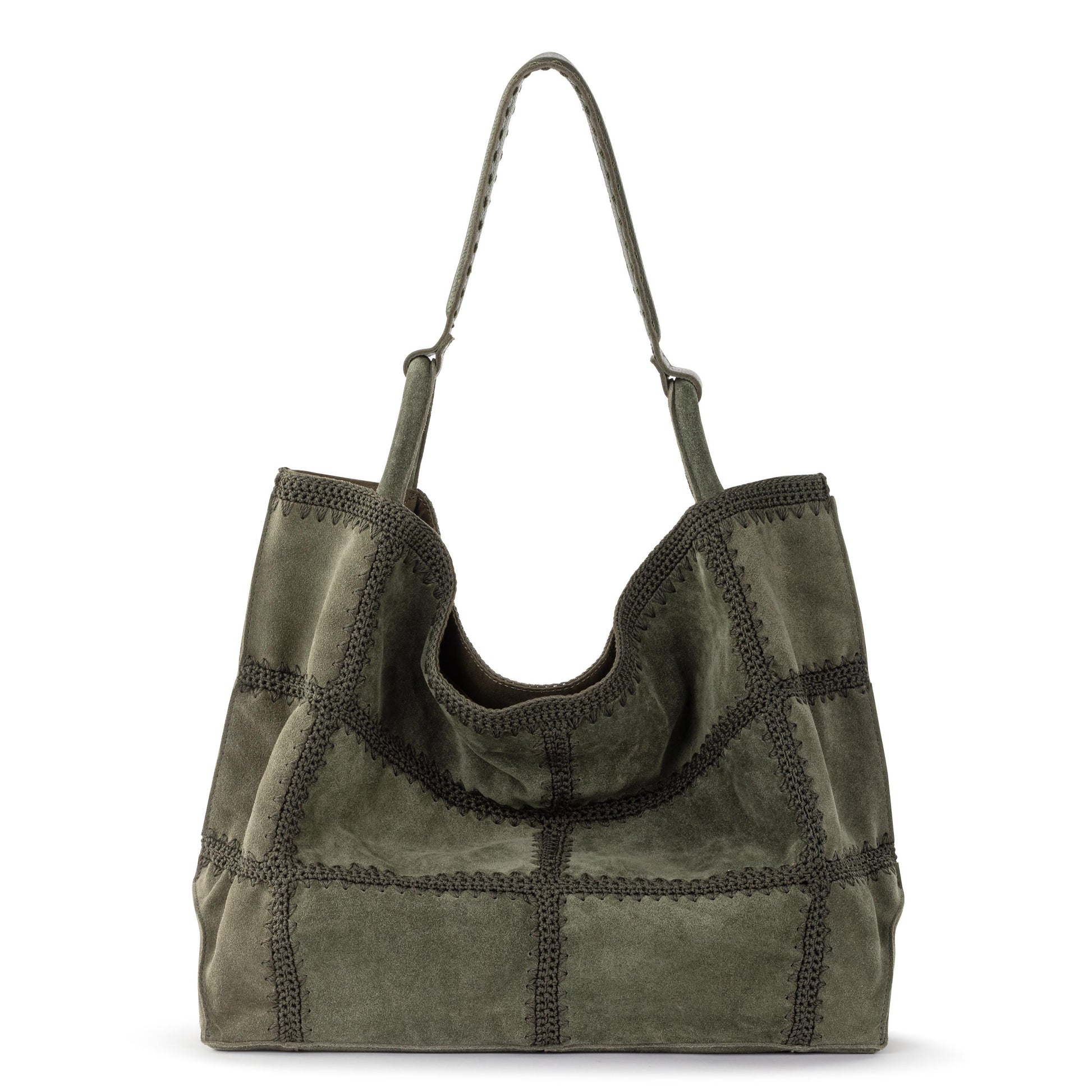 The Sak Los Feliz Slouchy Large Tote Leather - Moss Suede Patch
