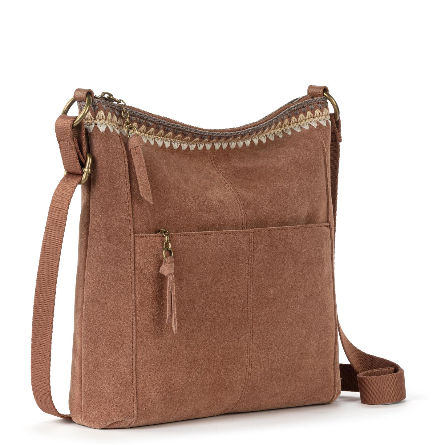 The Sak Lucia Crossbody Leather - Tobacco Suede Blanket Stitch