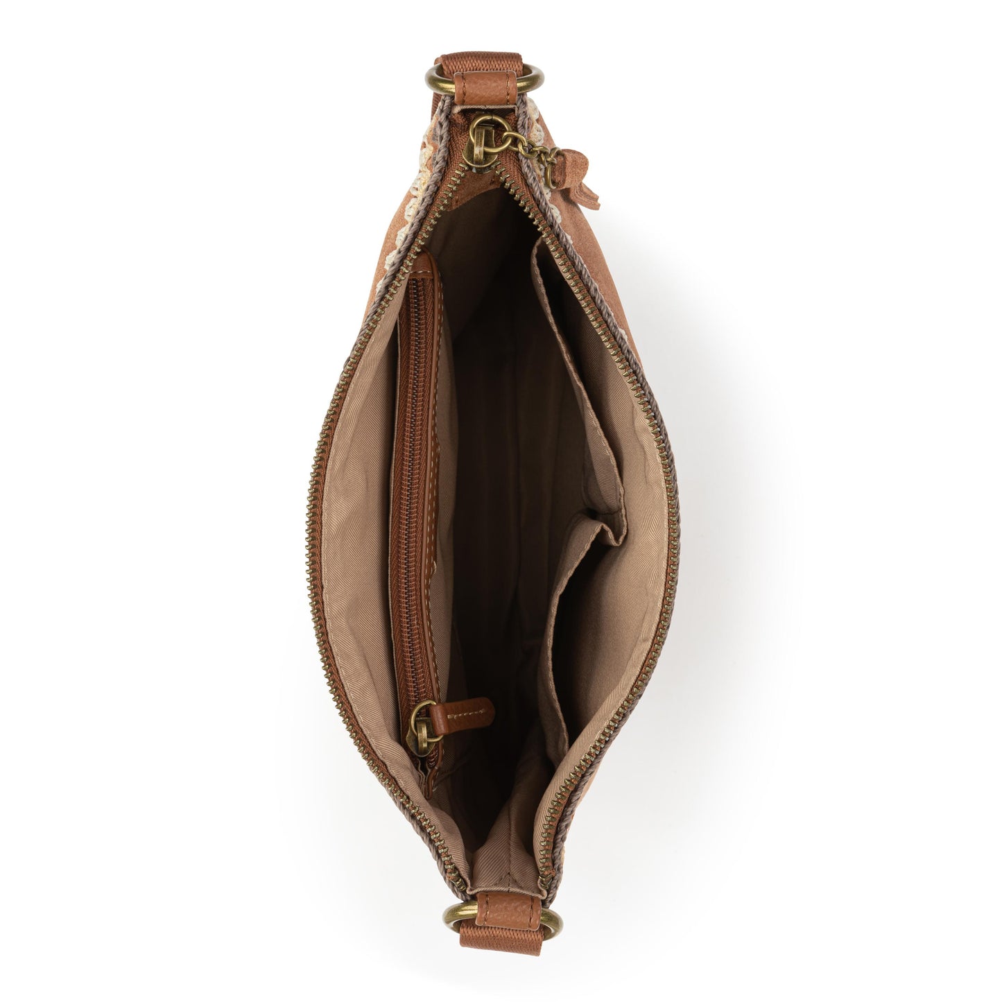 The Sak Lucia Crossbody Leather - Tobacco Suede Blanket Stitch