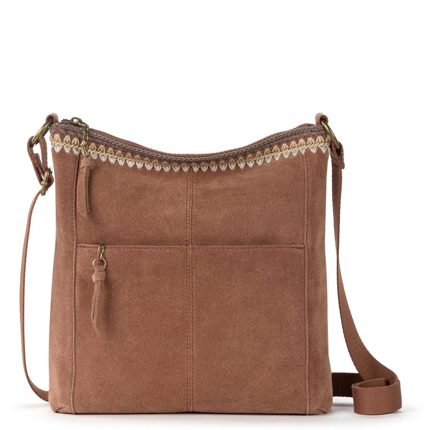 The Sak Lucia Crossbody Leather - Tobacco Suede Blanket Stitch