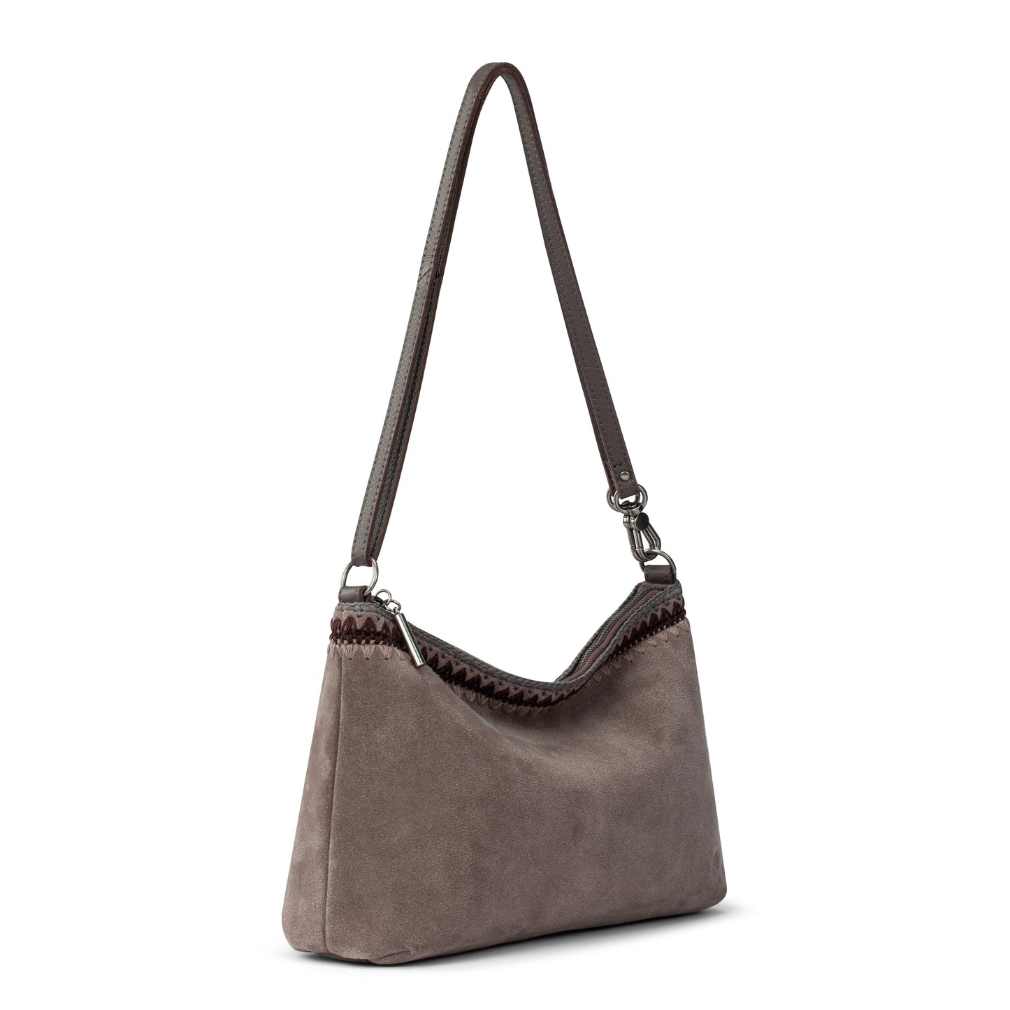 The Sak Lumi Crossbody Leather - Mushroom Suede Blanket Stitch