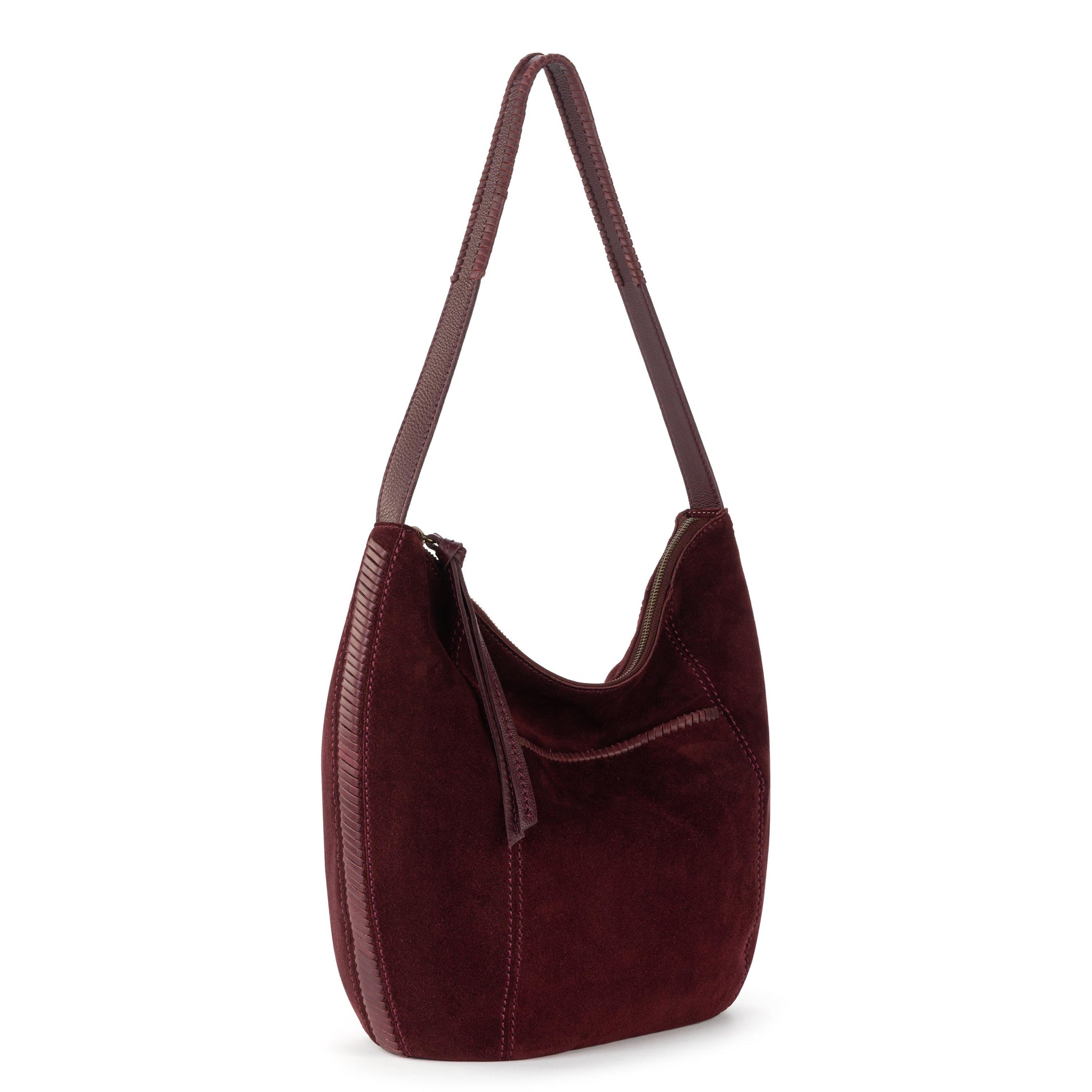 The Sak Sequoia Hobo Leather - Black Cherry Suede Terra Stitch