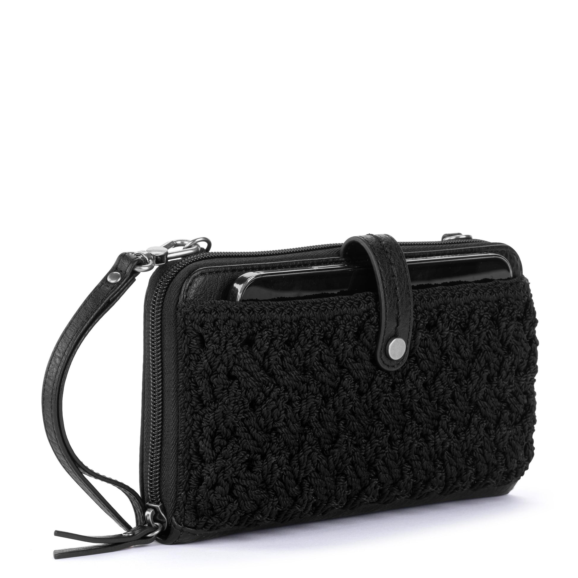 The Sak Iris Large Smartphone Crossbody Crochet - Black Cozy Weave