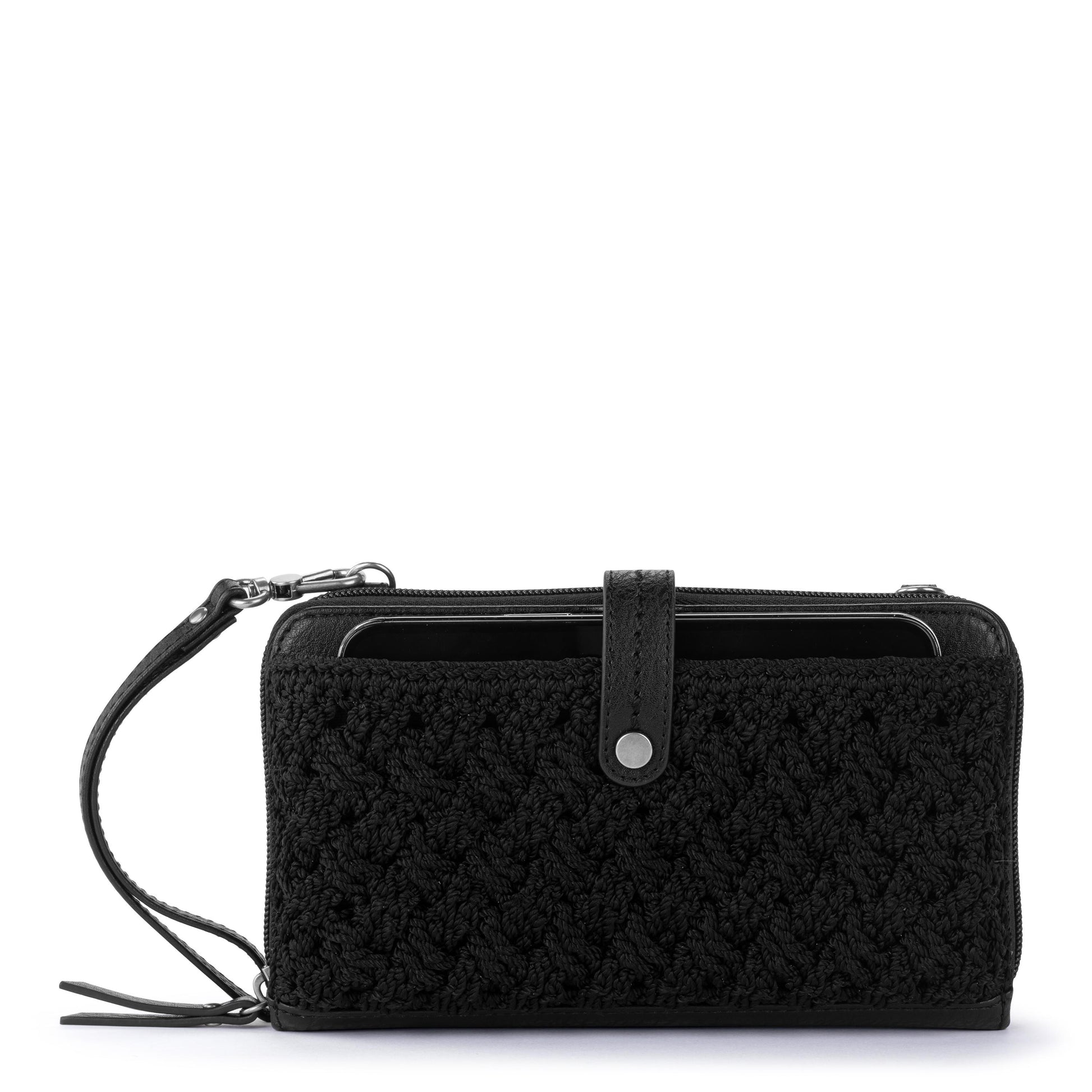 The Sak Iris Large Smartphone Crossbody Crochet - Black Cozy Weave