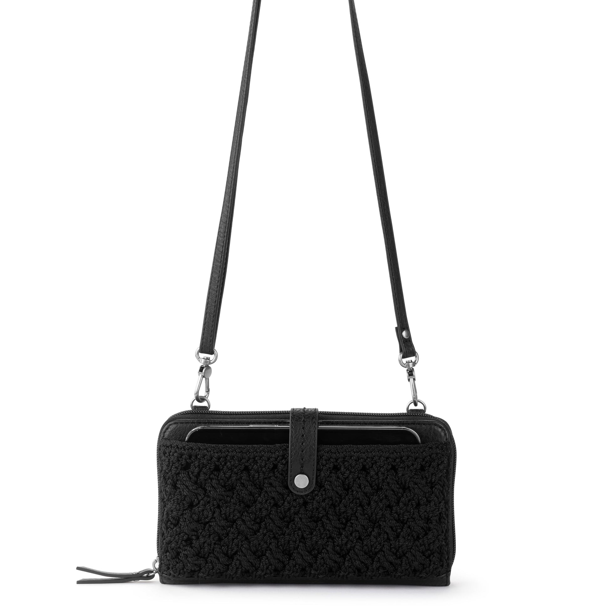 The Sak Iris Large Smartphone Crossbody Crochet - Black Cozy Weave