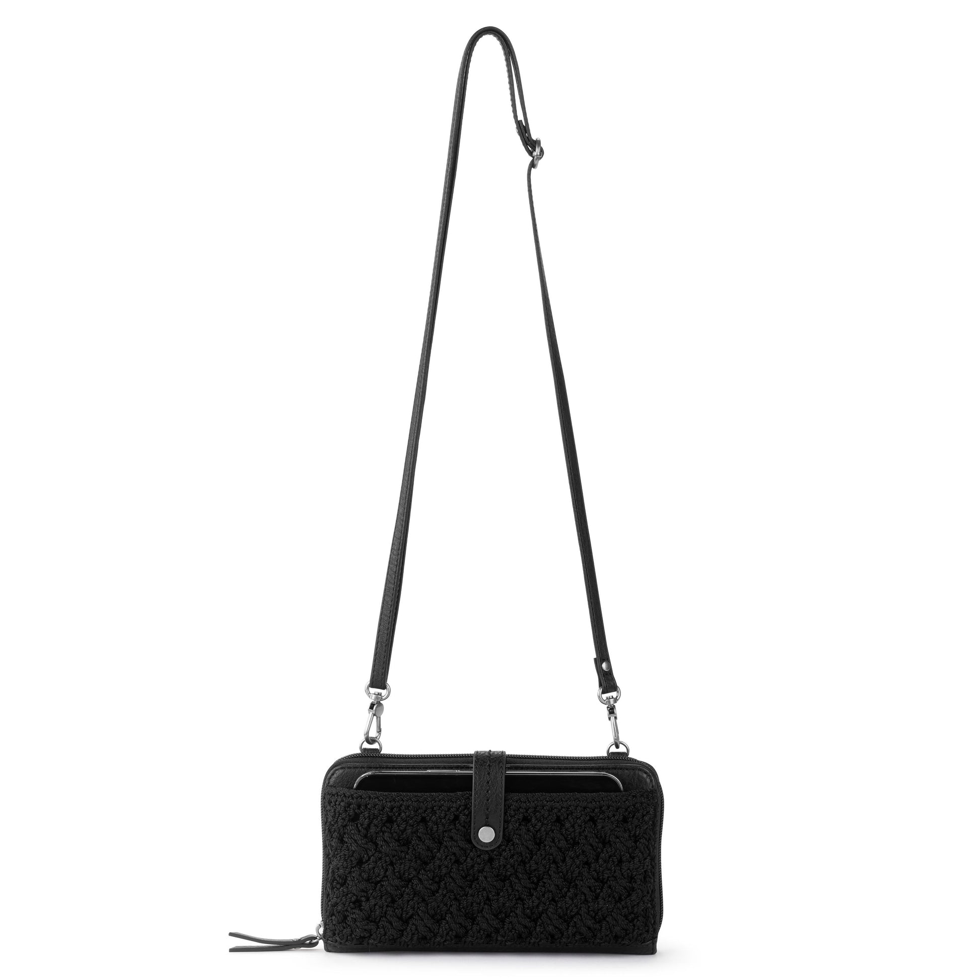The Sak Iris Large Smartphone Crossbody Crochet - Black Cozy Weave