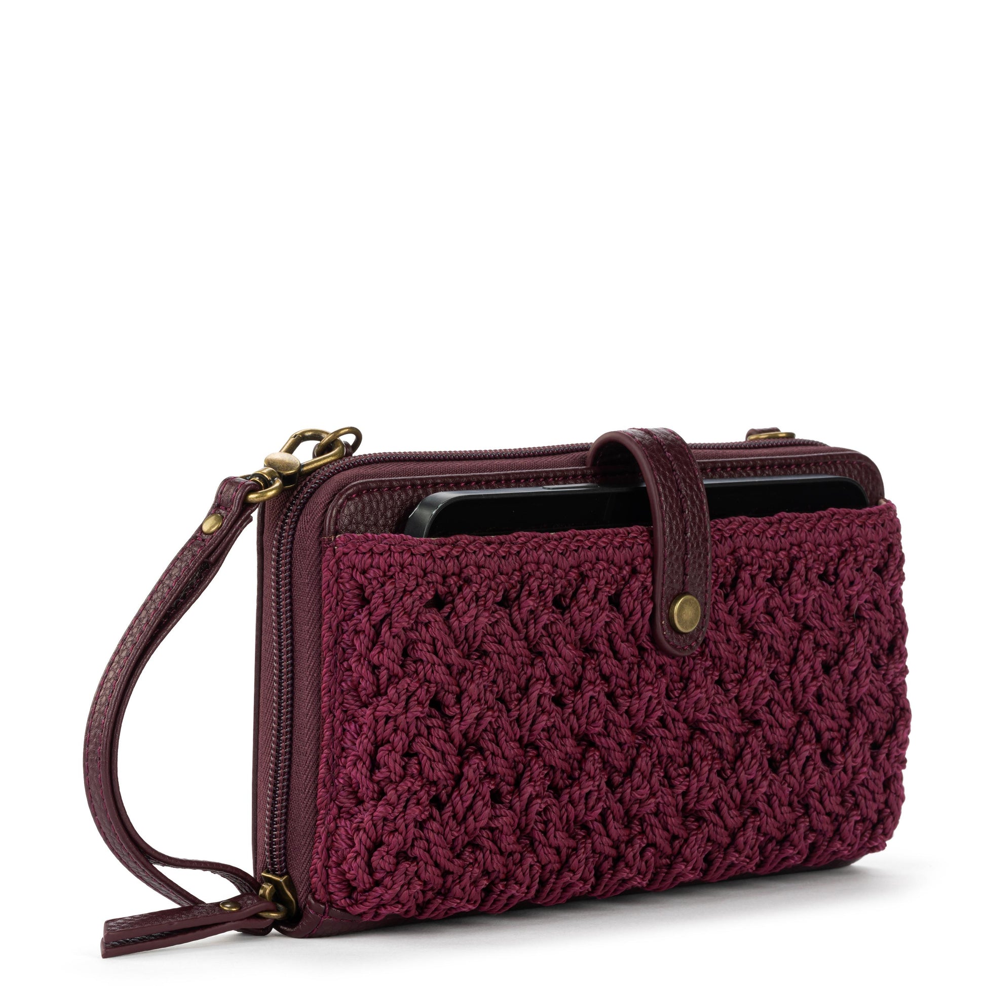 The Sak Iris Large Smartphone Crossbody Crochet - Black Cherry Cozy Weave