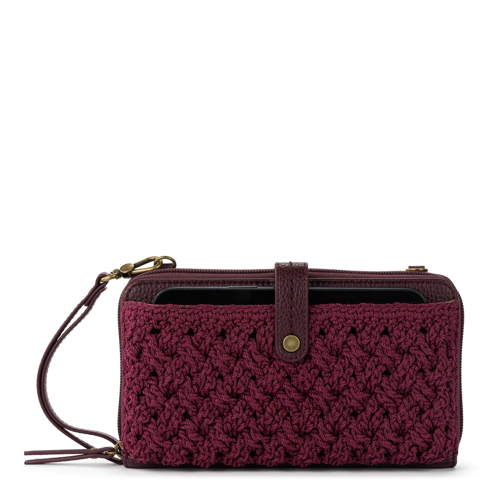 The Sak Iris Large Smartphone Crossbody Crochet - Black Cherry Cozy Weave