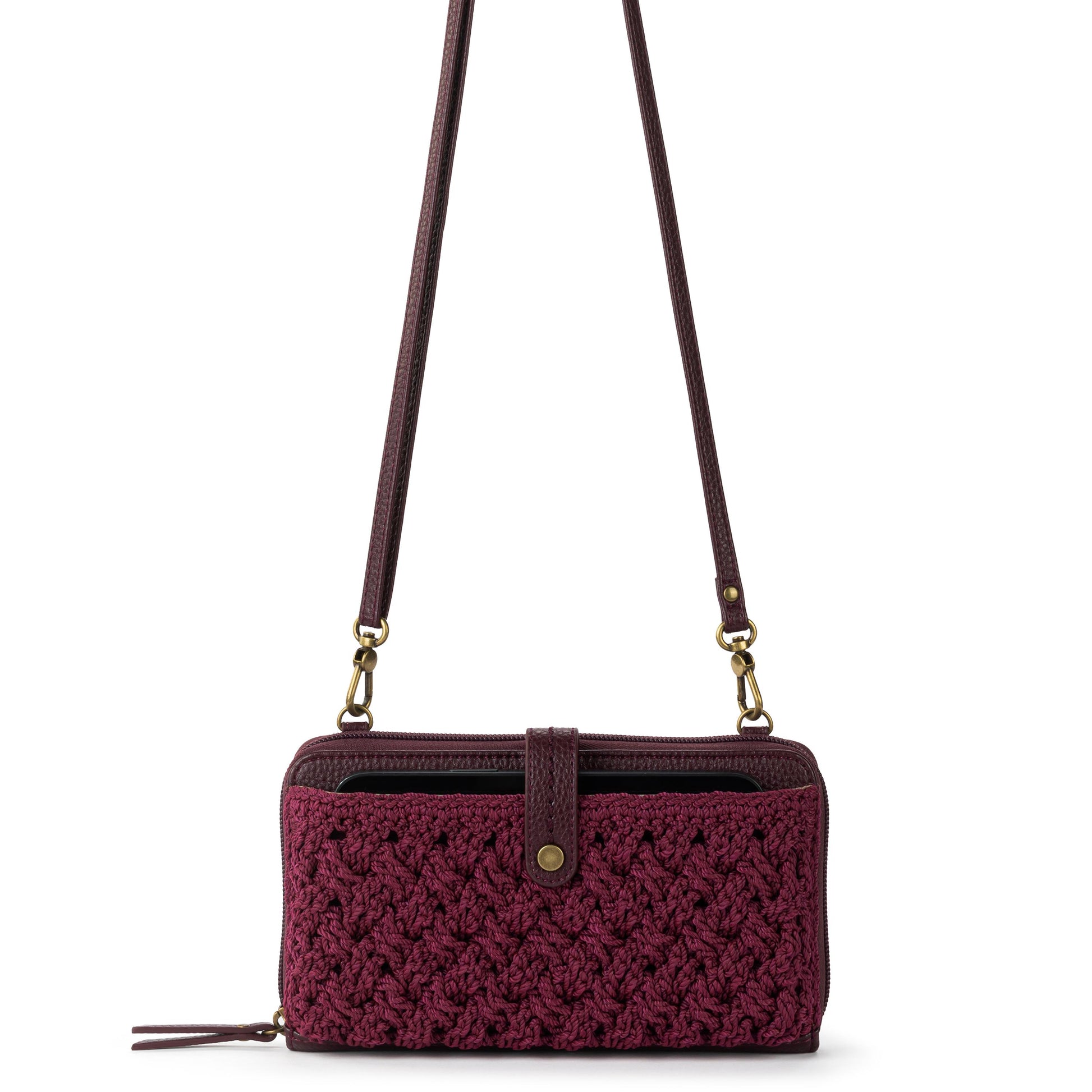 The Sak Iris Large Smartphone Crossbody Crochet - Black Cherry Cozy Weave