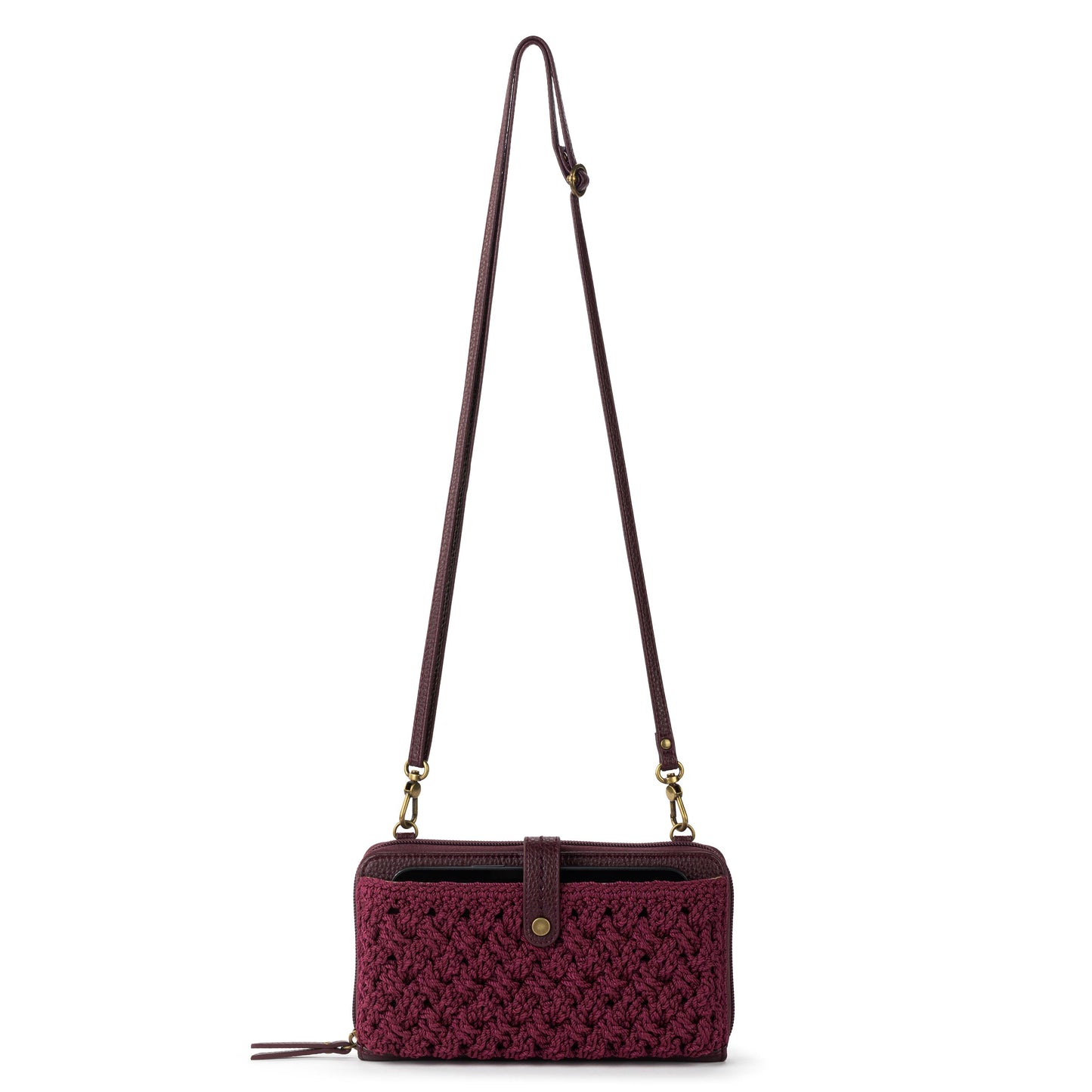 The Sak Iris Large Smartphone Crossbody Crochet - Black Cherry Cozy Weave