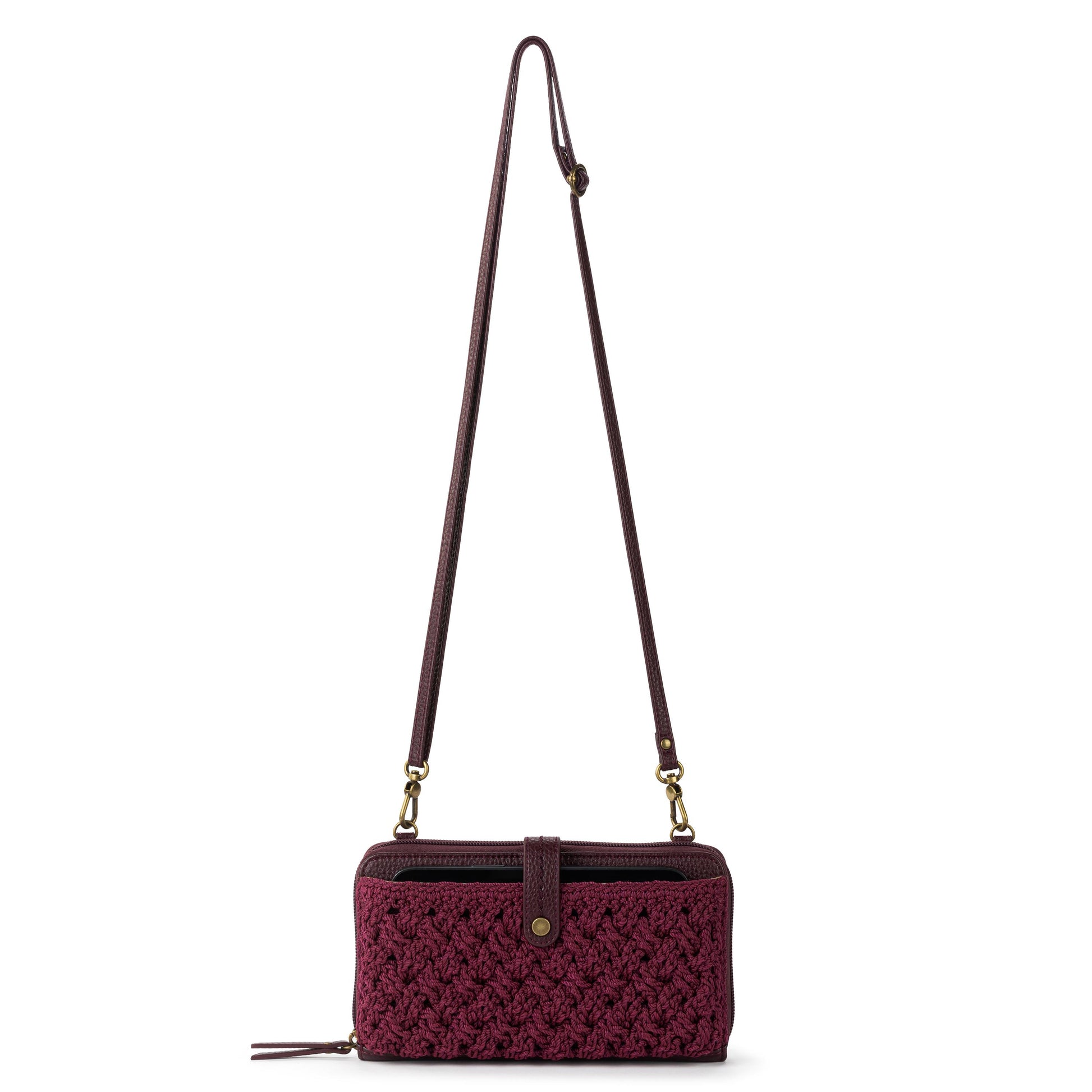 The Sak Iris Large Smartphone Crossbody Crochet - Black Cherry Cozy Weave