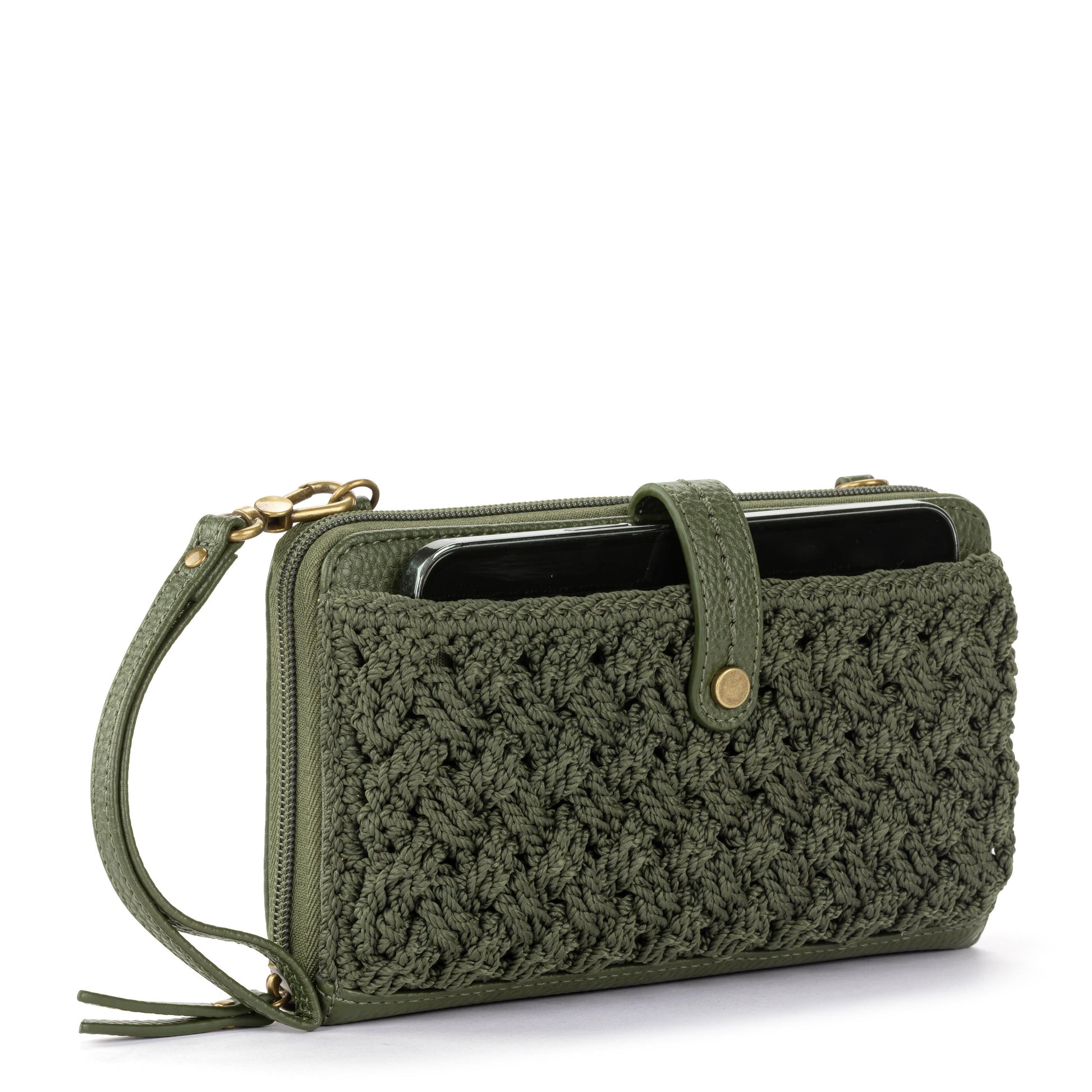 The Sak Iris Large Smartphone Crossbody Crochet - Moss Cozy Weave