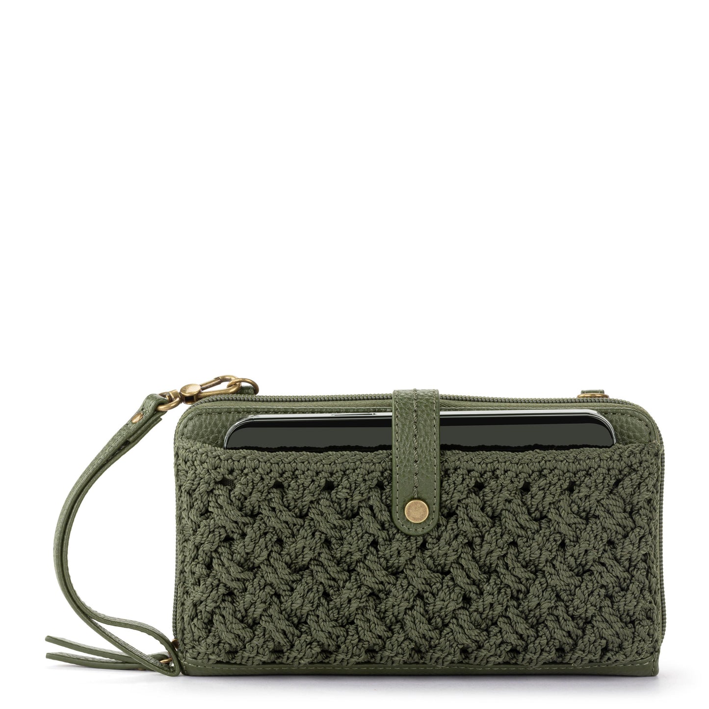 The Sak Iris Large Smartphone Crossbody Crochet - Moss Cozy Weave