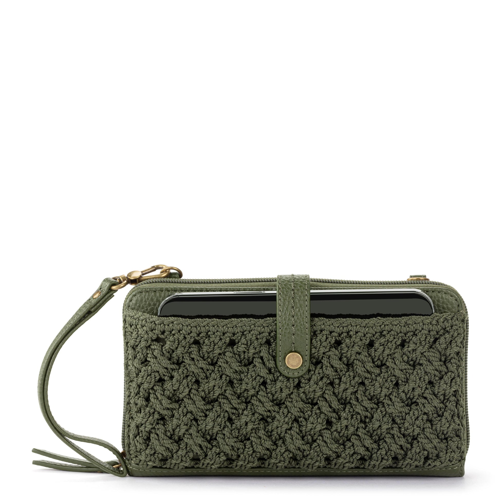 The Sak Iris Large Smartphone Crossbody Crochet - Moss Cozy Weave