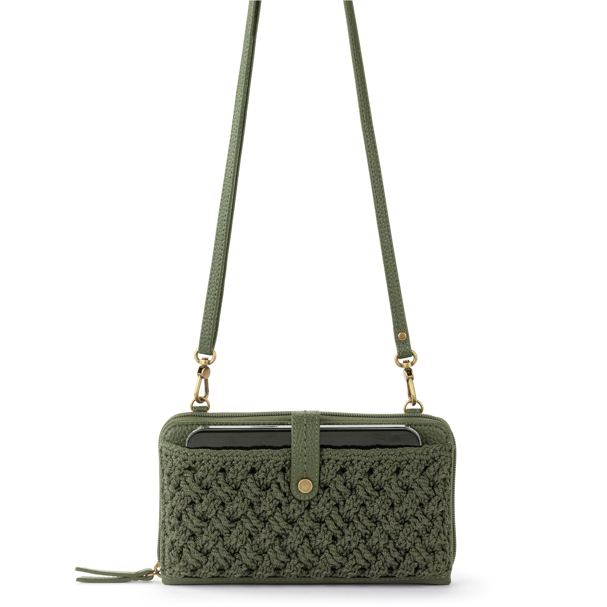 The Sak Iris Large Smartphone Crossbody Crochet - Moss Cozy Weave