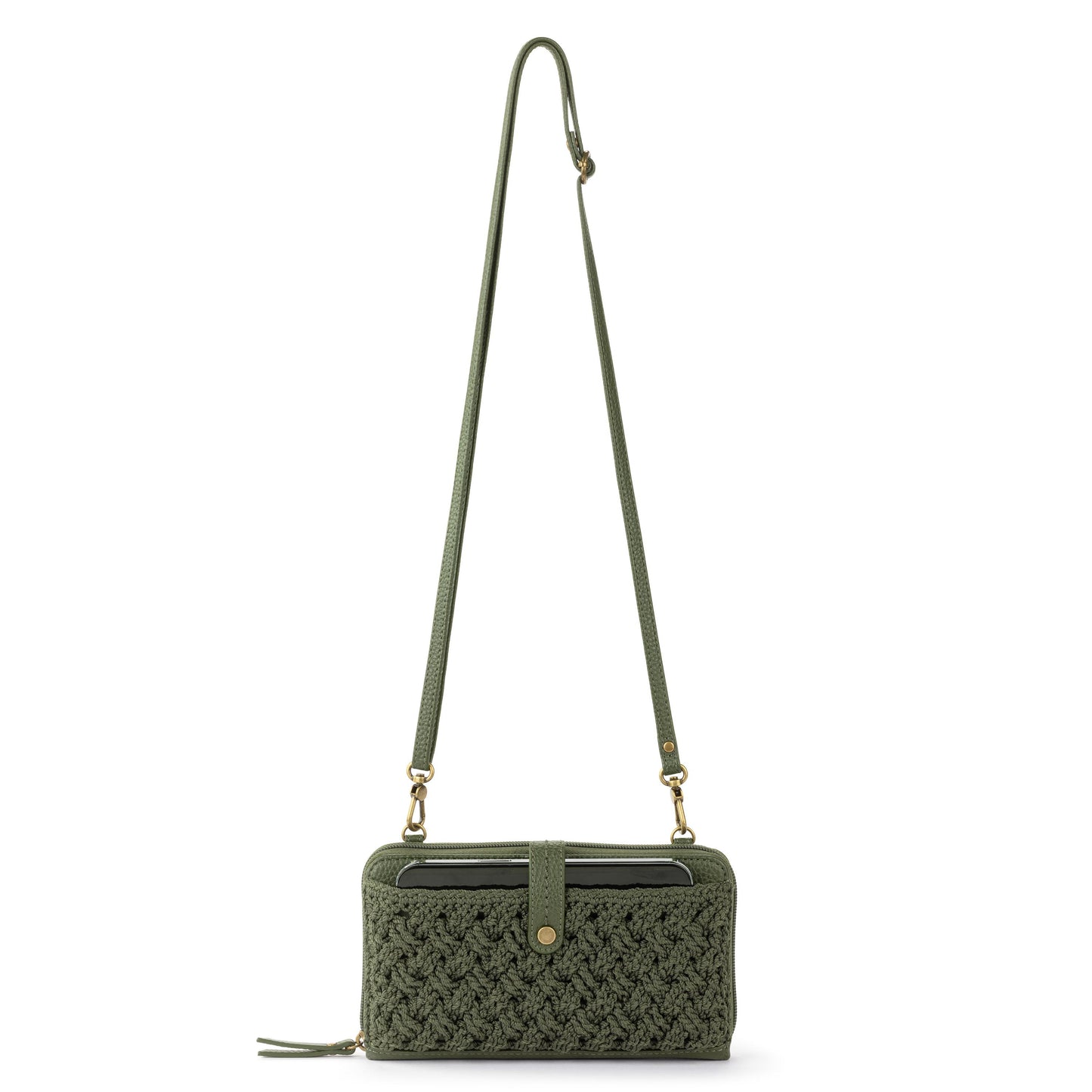 The Sak Iris Large Smartphone Crossbody Crochet - Moss Cozy Weave