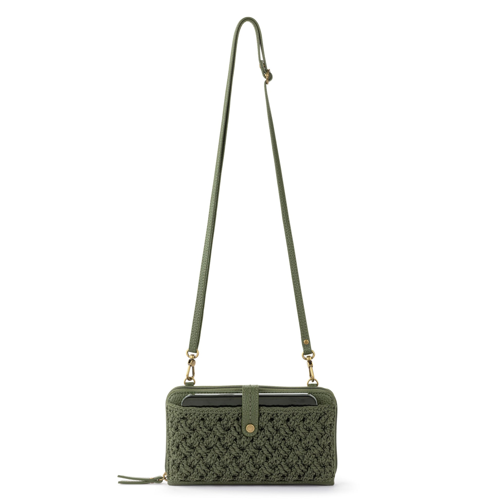 The Sak Iris Large Smartphone Crossbody Crochet - Moss Cozy Weave