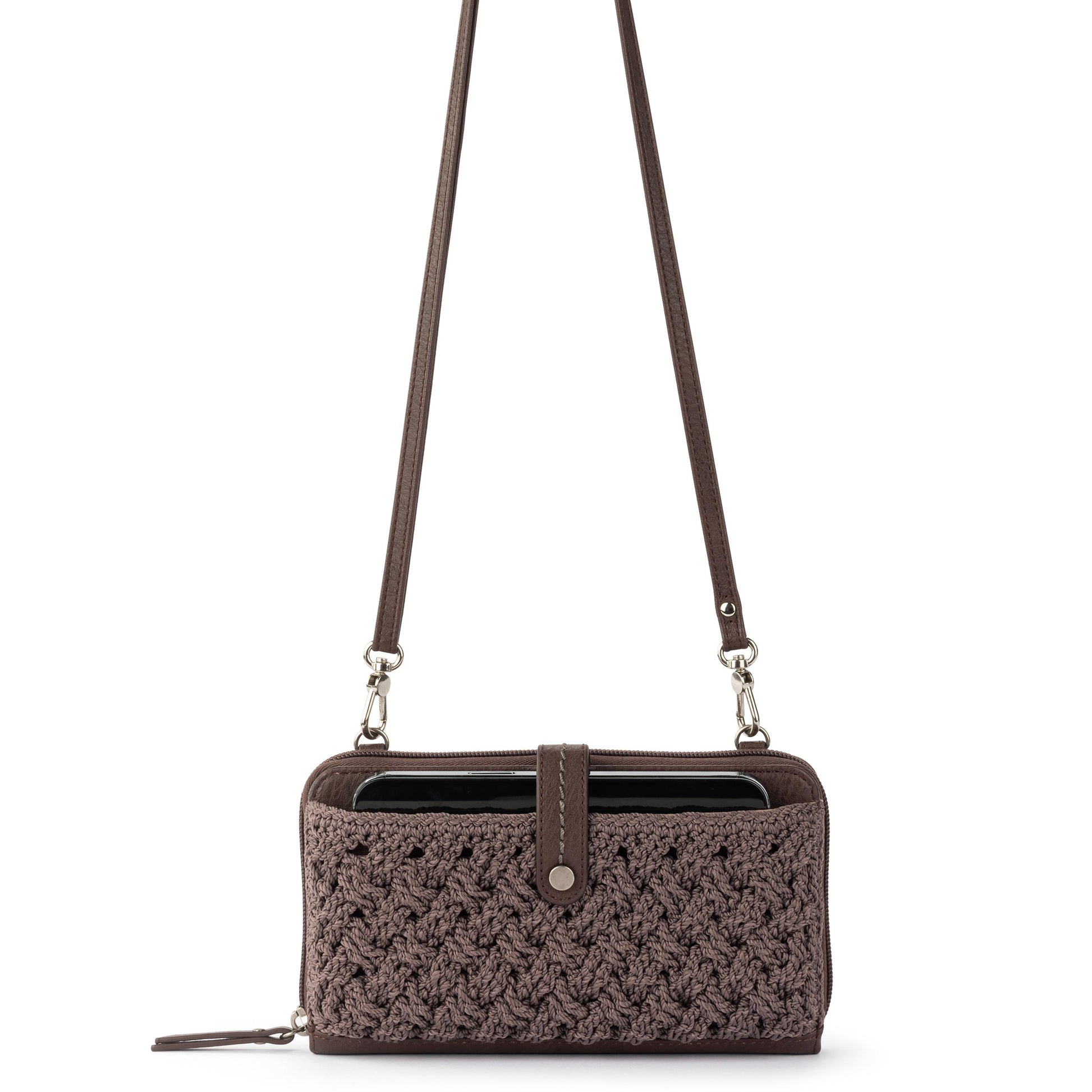 The Sak Iris Large Smartphone Crossbody Crochet - Mushroom Cozy Weave
