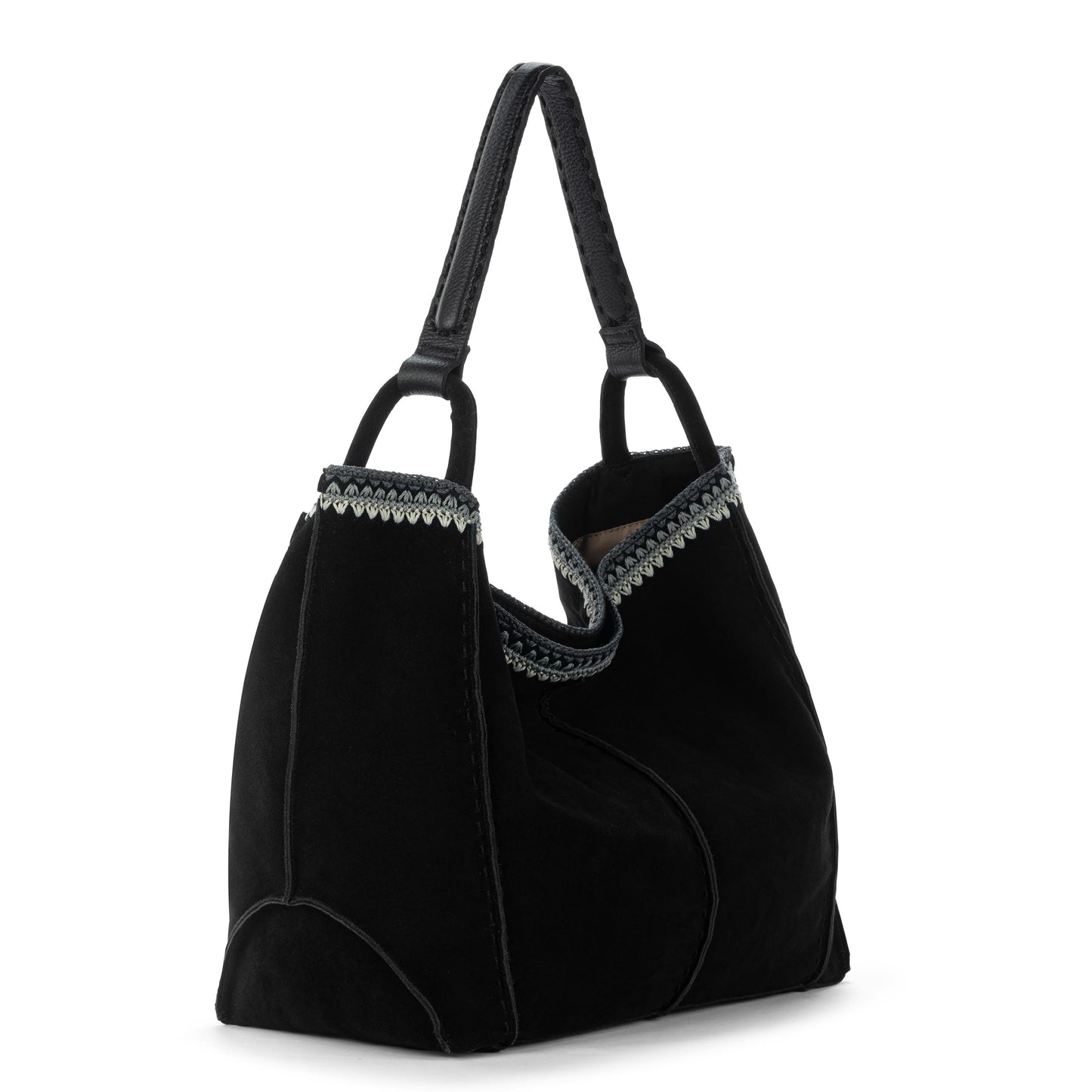 The Sak Los Feliz Slouchy Large Tote Leather - Black Suede Blanket Stitch
