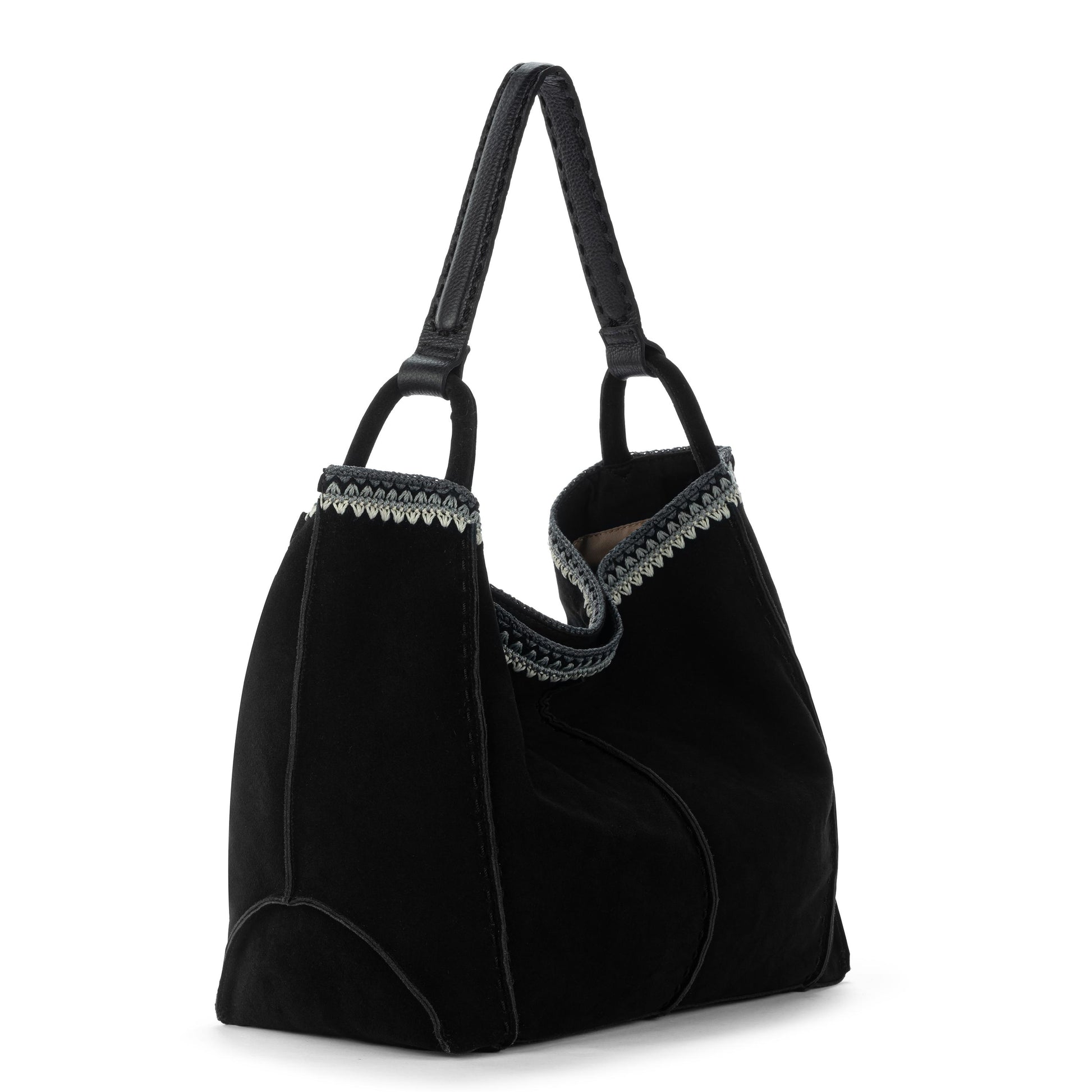 The Sak Los Feliz Slouchy Large Tote Leather - Black Suede Blanket Stitch