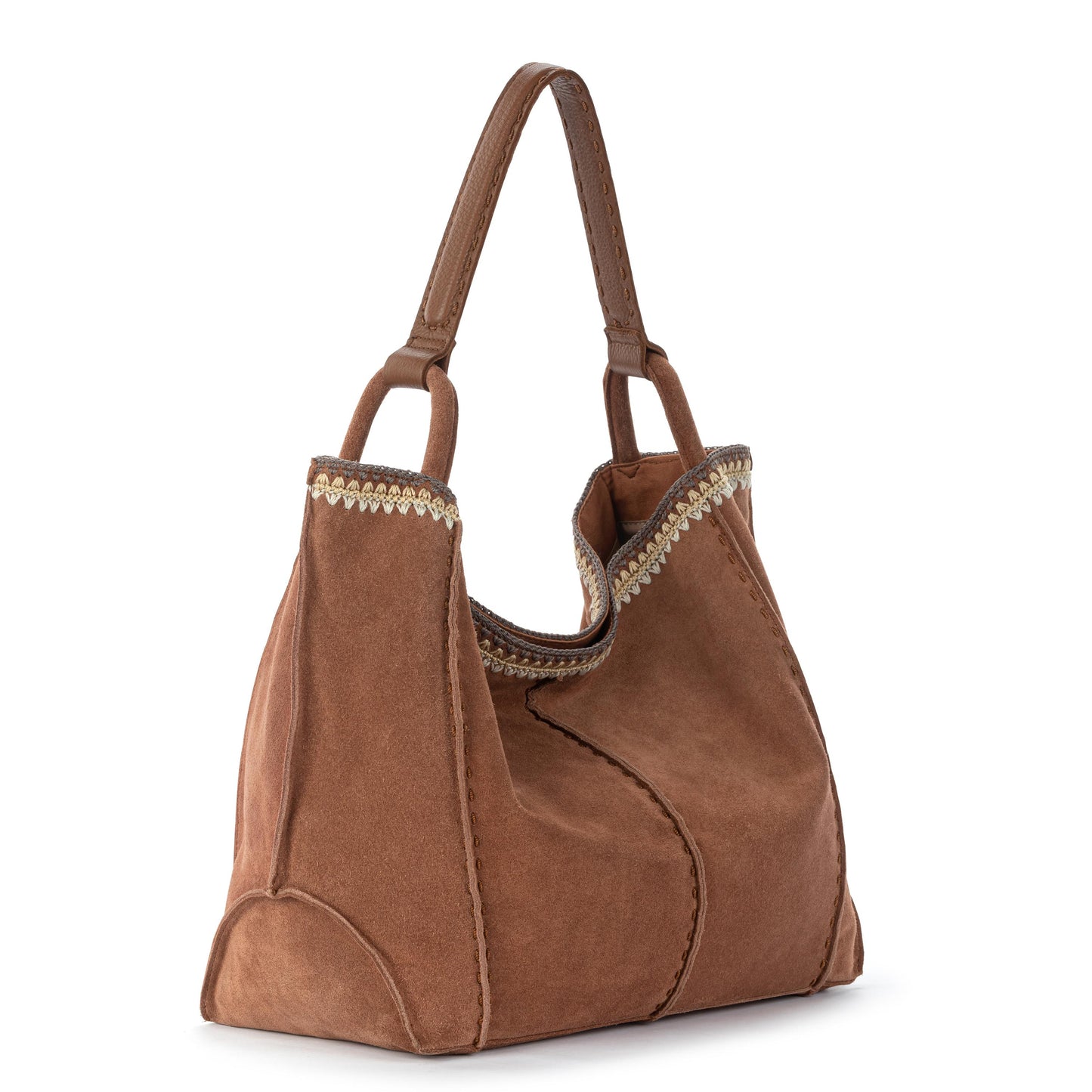 The Sak Los Feliz Slouchy Large Tote Leather - Tobacco Suede Blanket Stitch