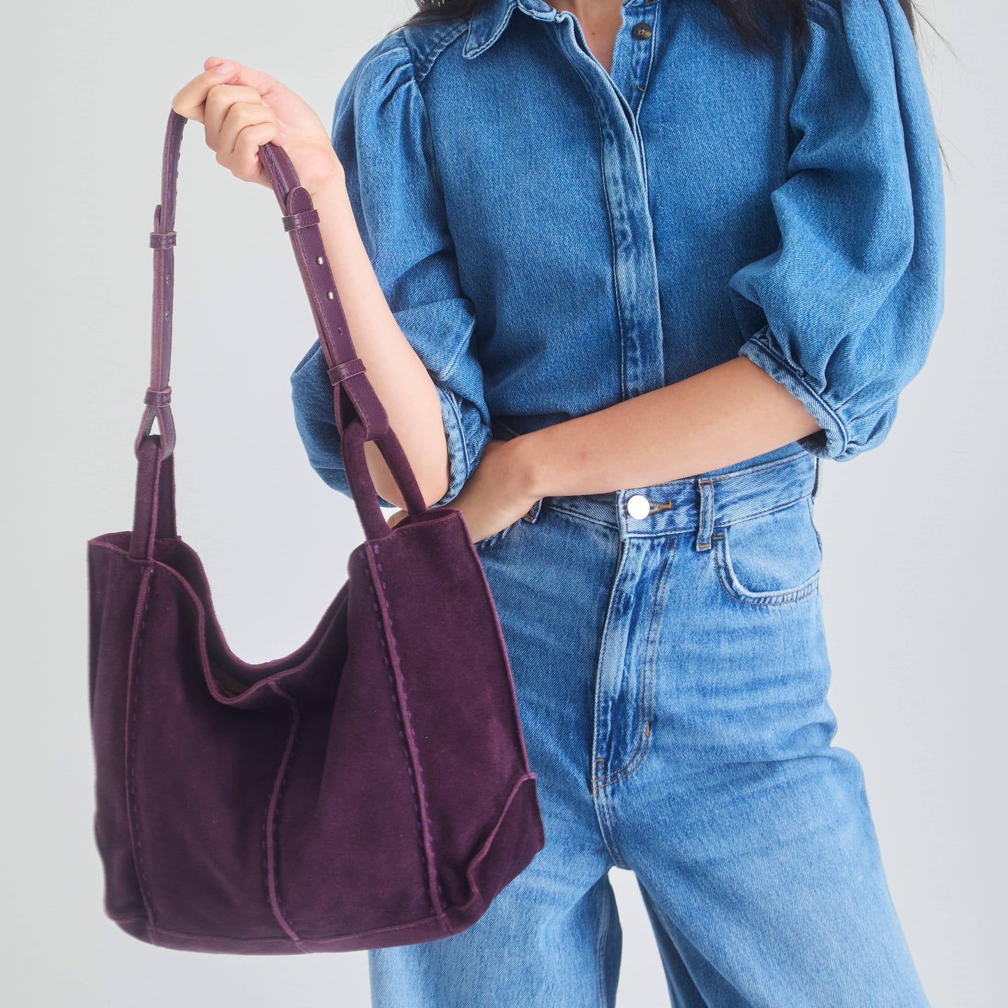 The Sak Los Feliz Med Tote - Leather - Aubergine Suede
