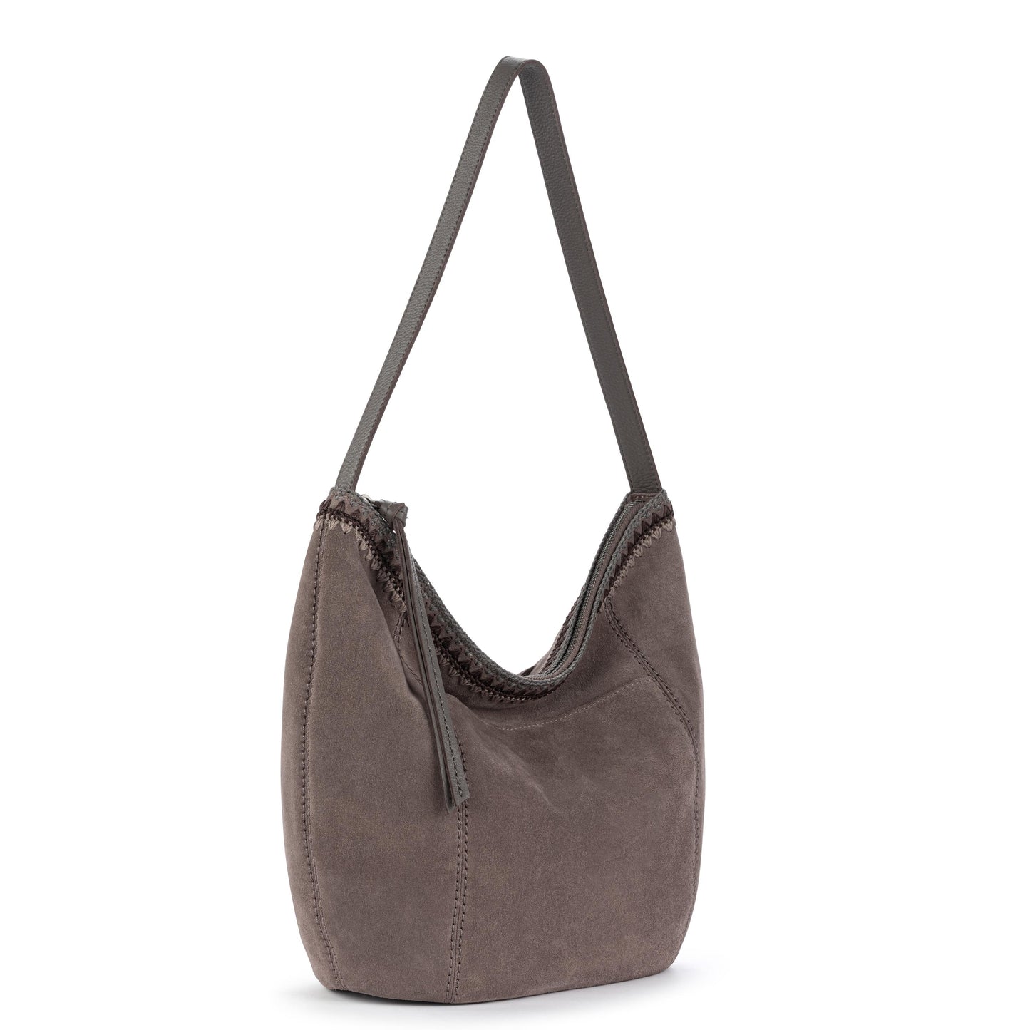 The Sak Sequoia Hobo Leather - Mushroom Suede Blanket Stitch