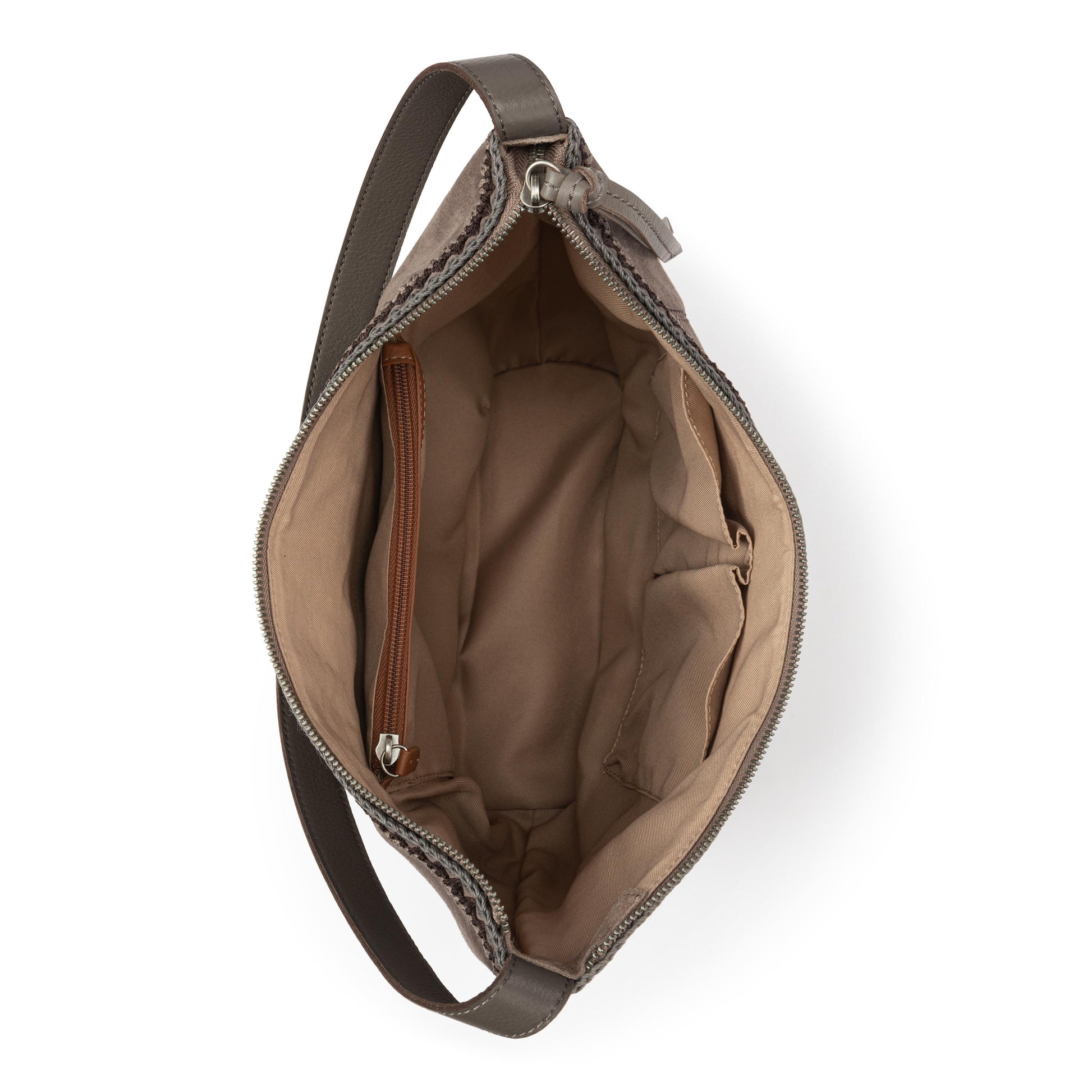 The Sak Sequoia Hobo Leather - Mushroom Suede Blanket Stitch