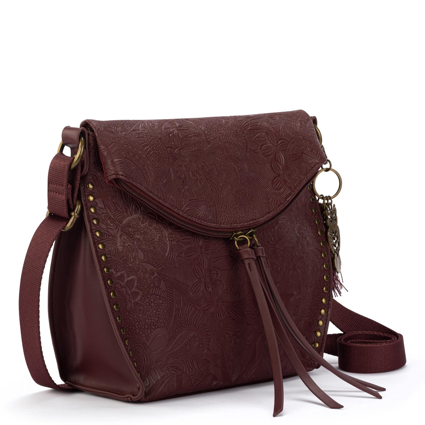 Sakroots Arcadia Recycled Flap Crossbody Vegan Leather - Black Cherry