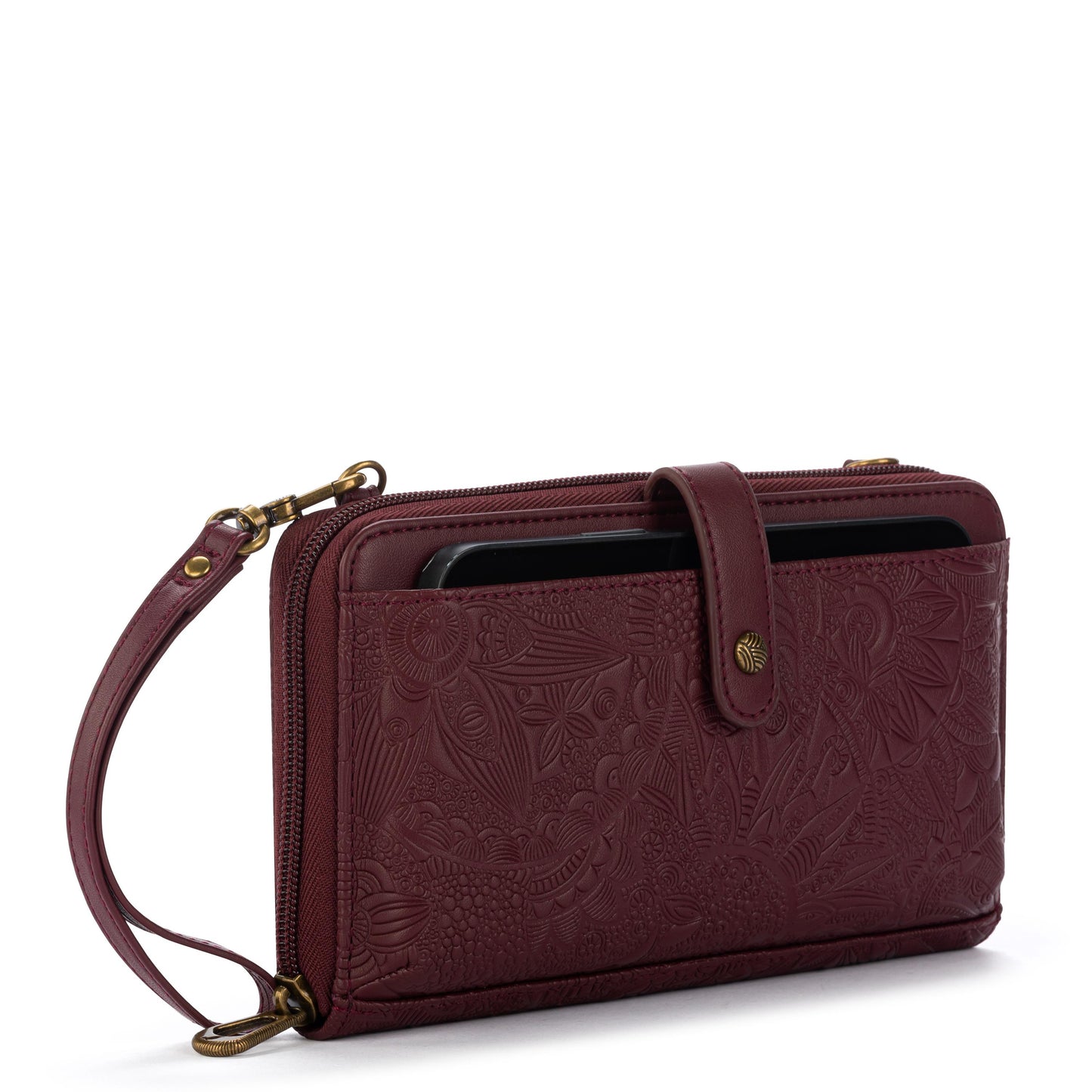 Sakroots Arcadia Recycled Large Smartphone Crossbody Vegan Leather - Black Cherry