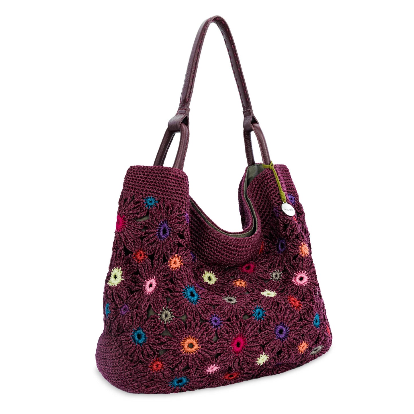 The Sak Los Feliz Large Tote - Hand Crochet - Black Cherry Mlt Flw