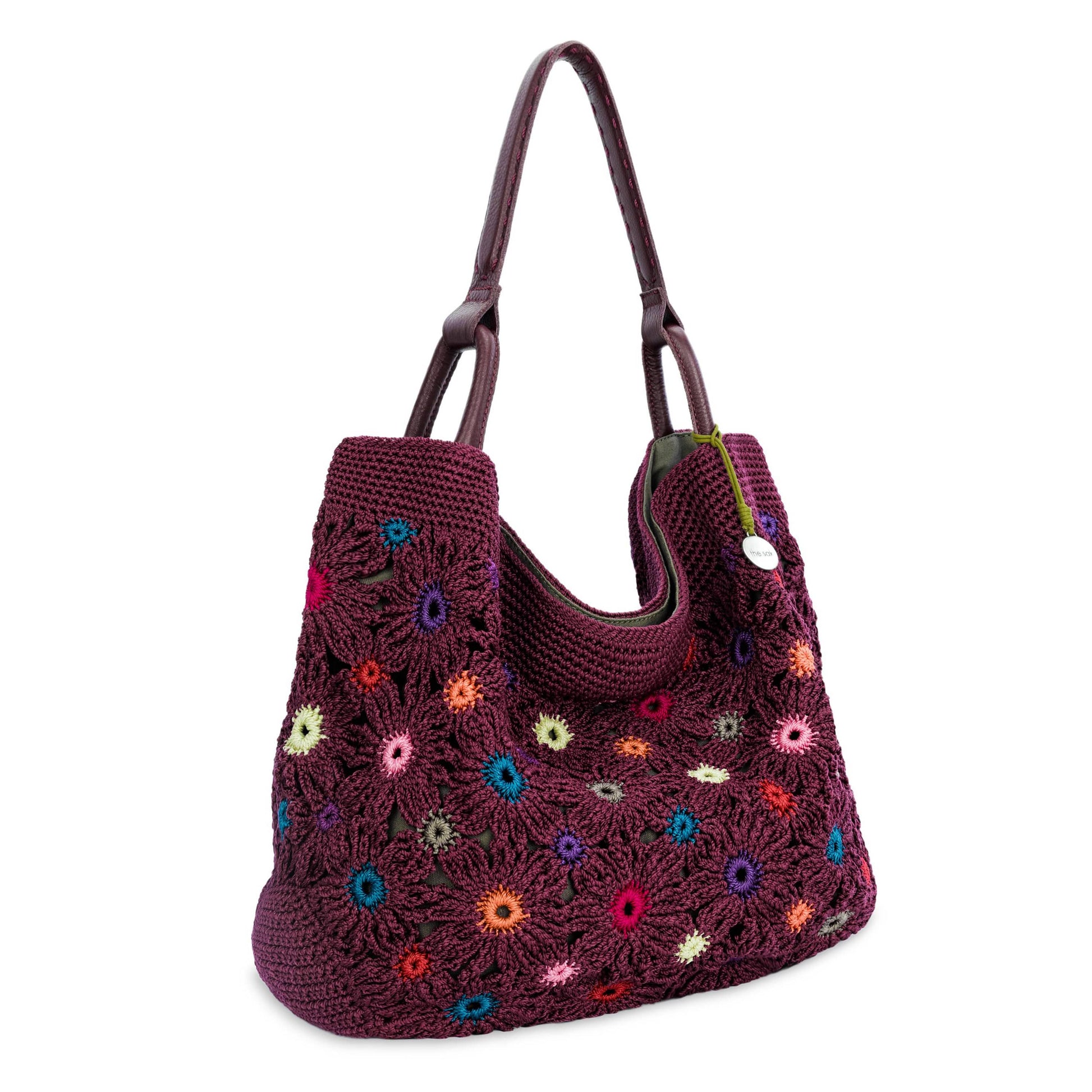 The Sak Los Feliz Large Tote - Hand Crochet - Black Cherry Mlt Flw