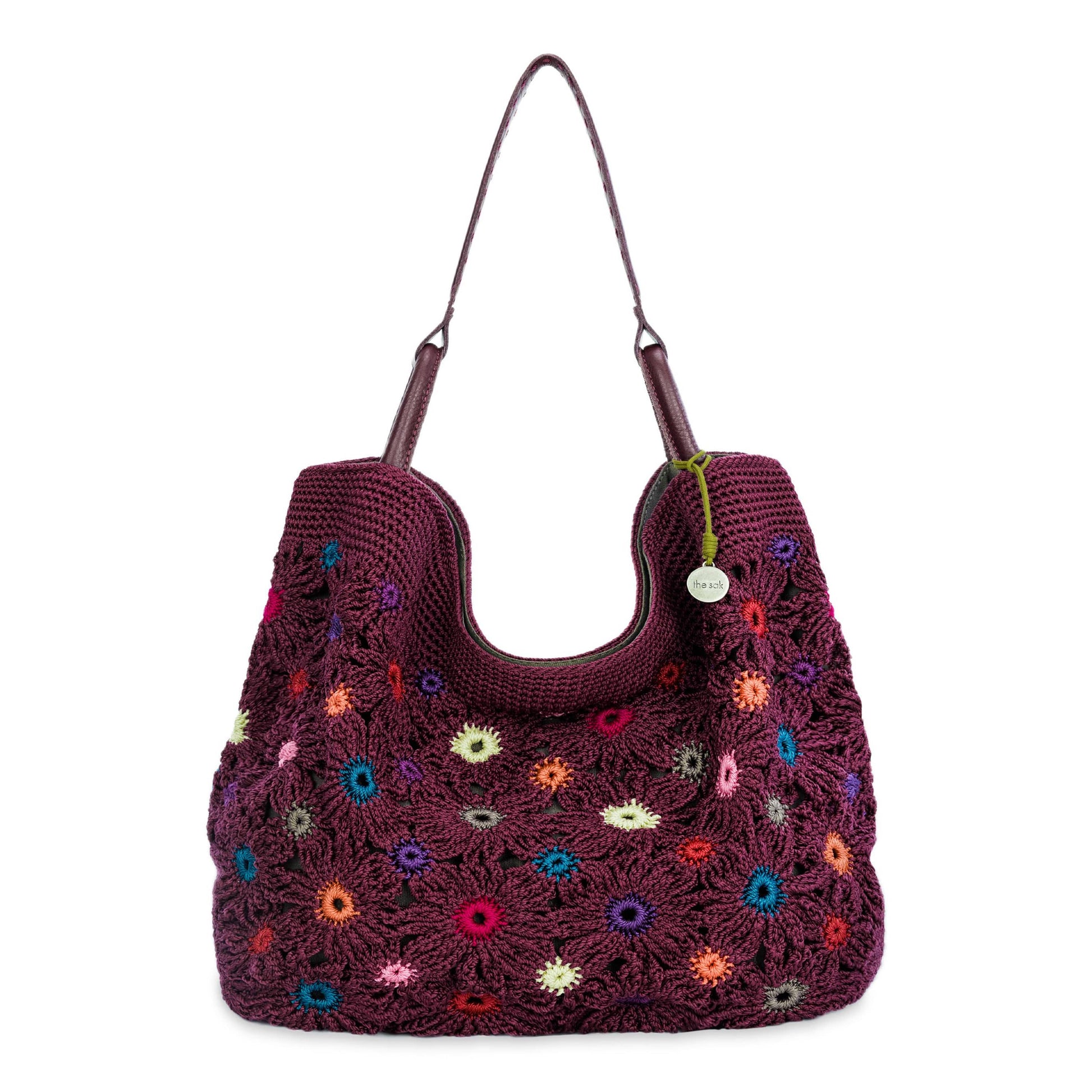 The Sak Los Feliz Large Tote - Hand Crochet - Black Cherry Mlt Flw