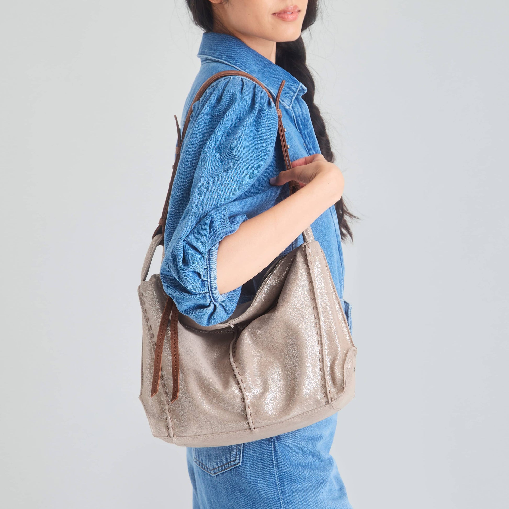 The Sak Los Feliz Slouchy Hobo - Leather - Sand Sparkle Suede