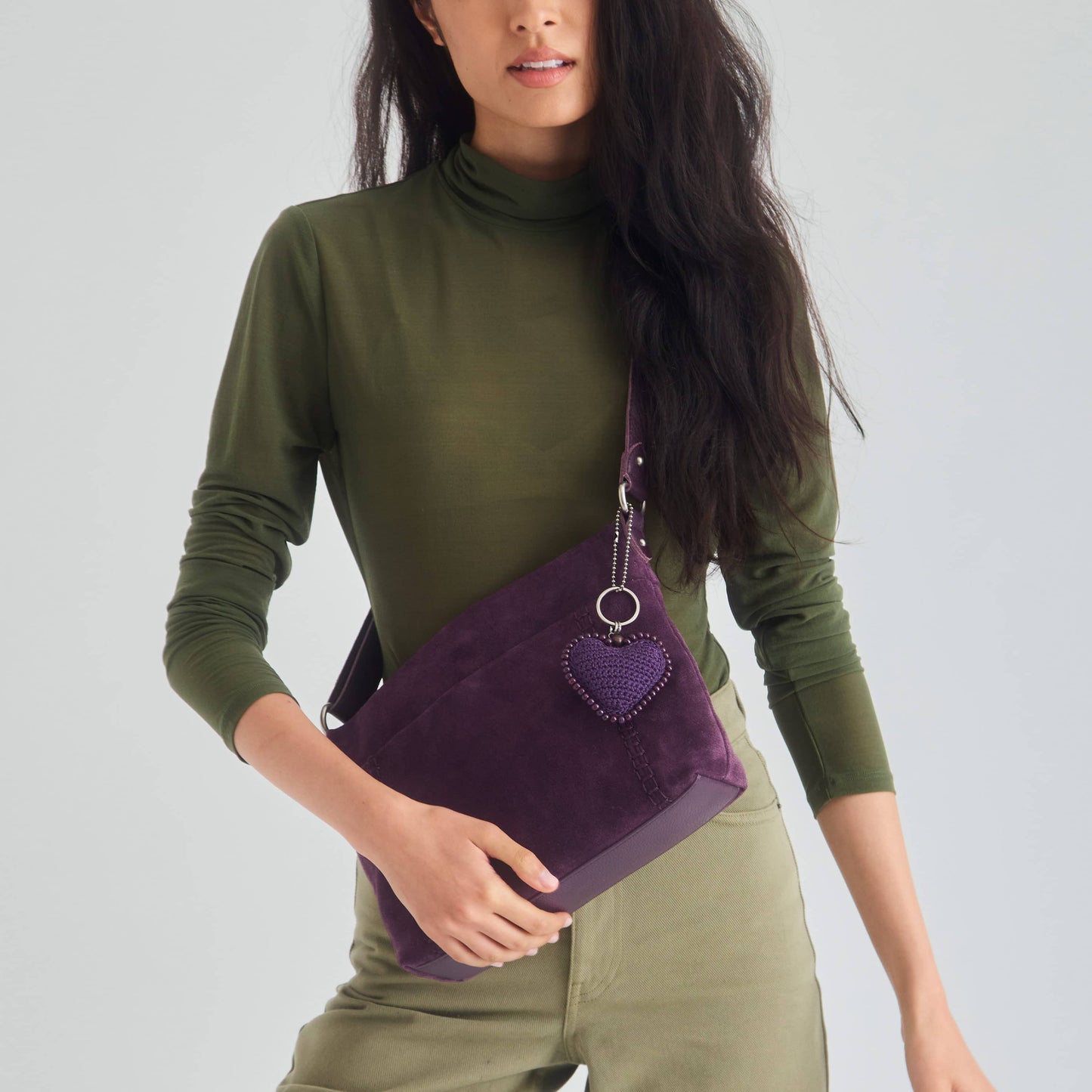 The Sak Melrose Leather Soft Crossbody - Leather - Aubergine Suede Heart