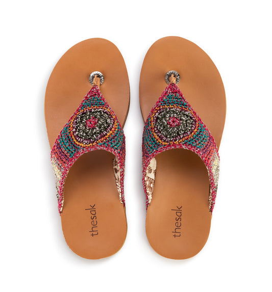 The Sak Shana Thong Sandals Crochet - |Sunset Stripe With Tobacco Batik|