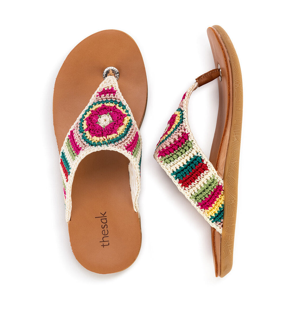 The Sak Shana Sandal - Hand Crochet - Seashore Stripe With Boho Wanderlust