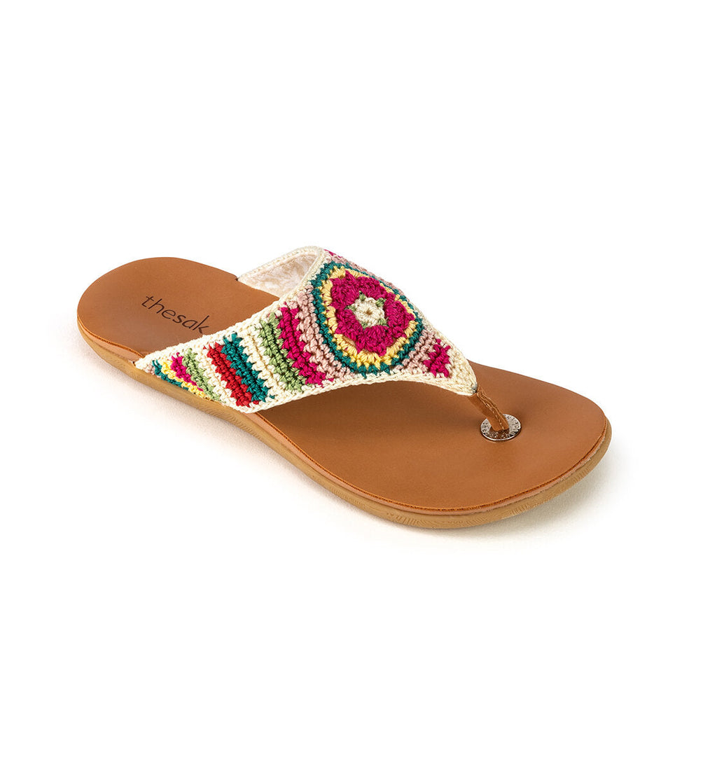 The Sak Shana Sandal - Hand Crochet - Seashore Stripe With Boho Wanderlust
